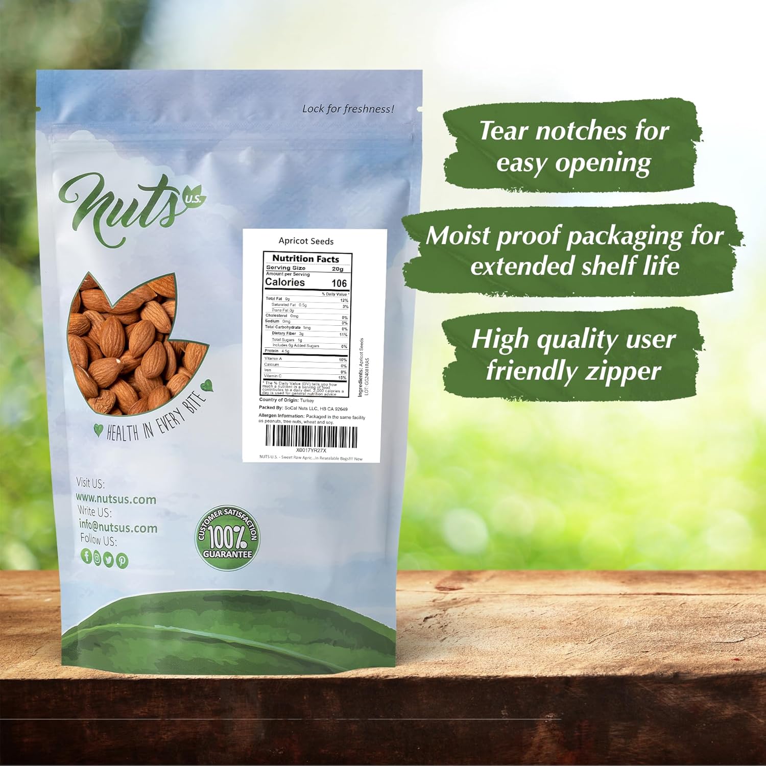 NUTS U.S. - Sweet Raw Apricot Kernels (Seeds) | Unpasteurized and Non-GMO | No Sulphure | Packed In Resealable Bags!!! (4 LB)