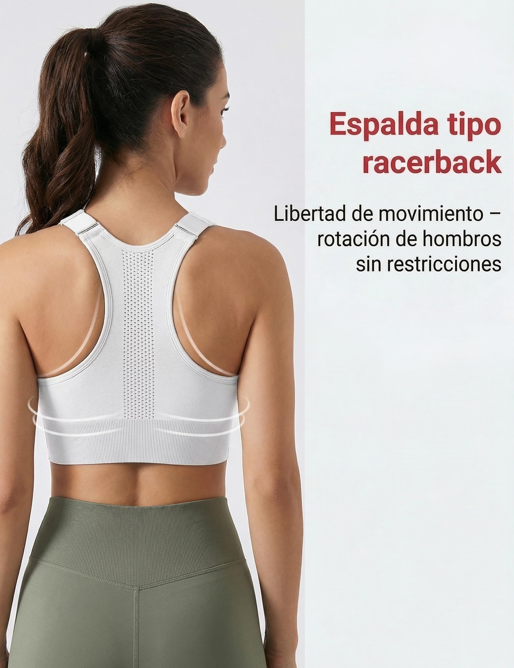 Sujetador Deportivo Mujer Alta Sujeción sin Aros con Espalda Racerback y Tirantes Ajustables | Top Deportivo con Almohadillas Extraíbles