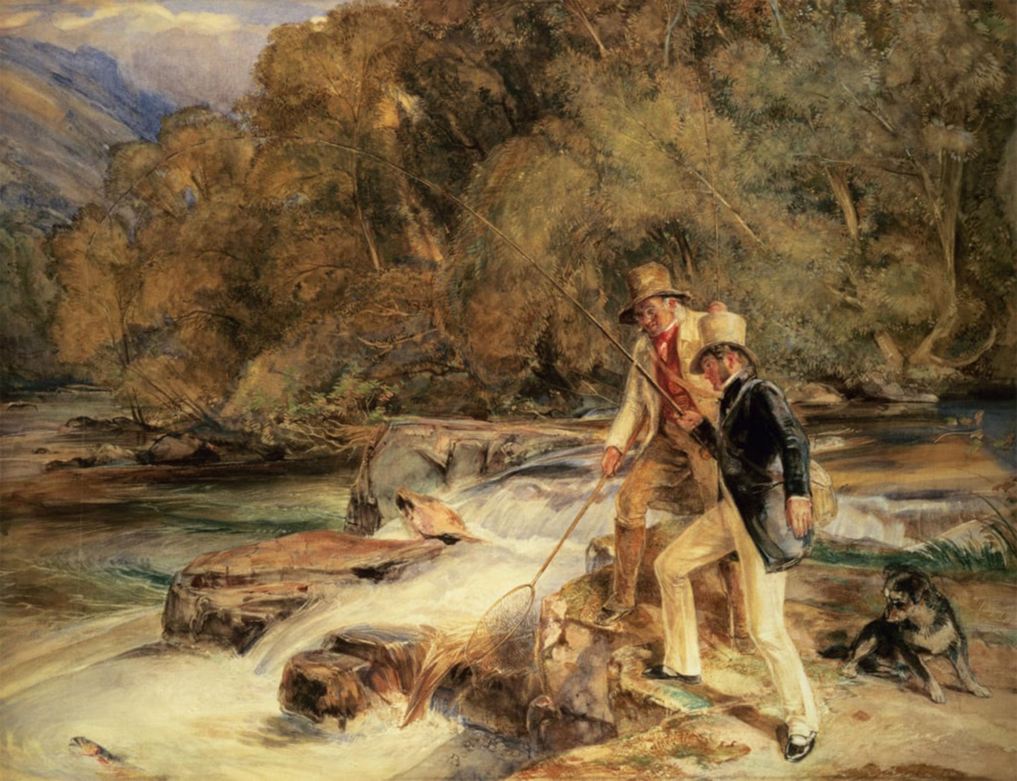 ARTXLXXBN Famous Painting Art Wall Decor Abstract Art Picture Landseer and Lewis Fishing by John Frederick Lewis Animal Pictures for Home Decor 60x90cm