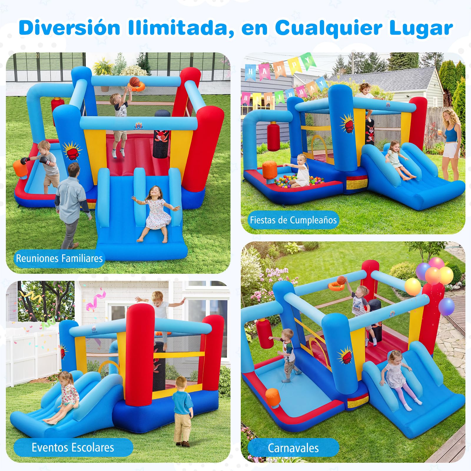COSTWAY Castillo Hinchable Infantil en Forma de Ring de Boxeo,402x385x206cm