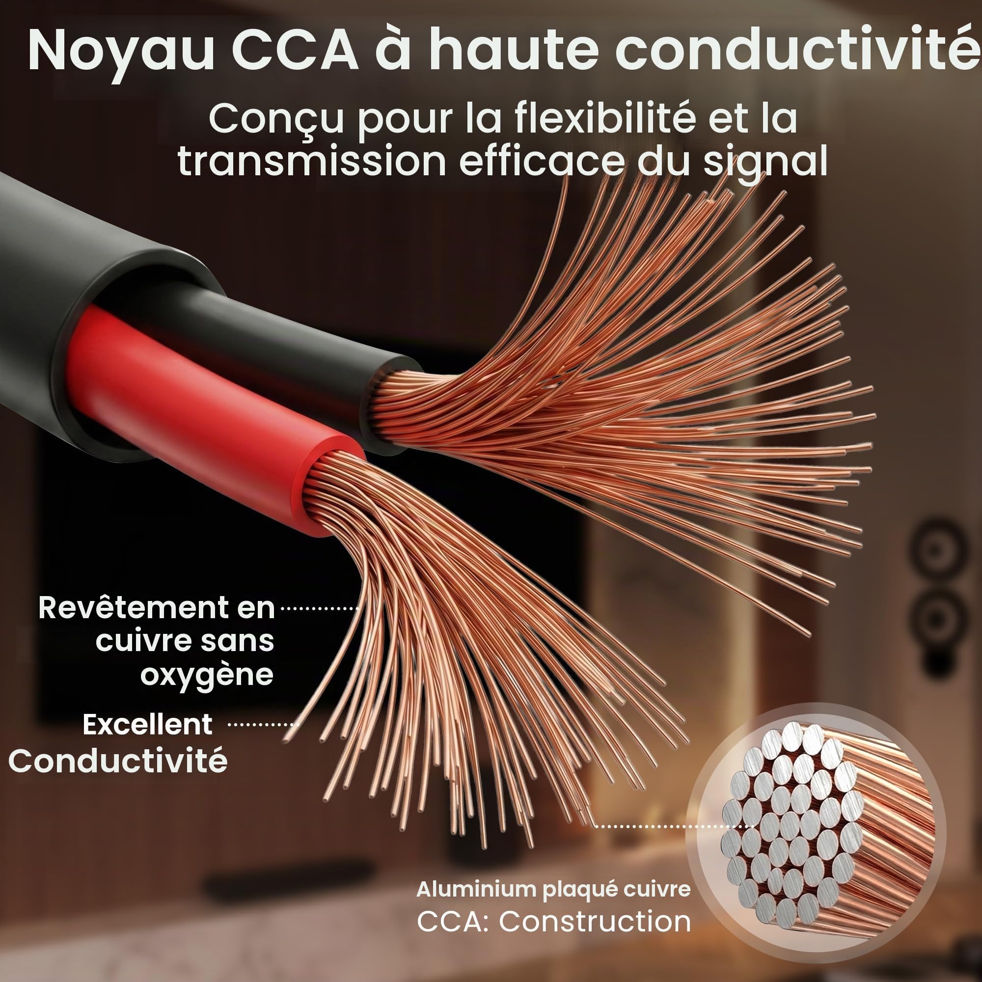 GearIT Fil de haut-parleur 14/2 (60 m) de calibre 14 (aluminium plaqué cuivre) – Enoubliment direct extérieur dans le sol/dans le mur/classé CL3 CL2 / 2 conducteurs – CCA, noir 61 m