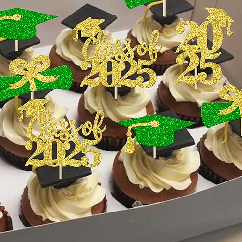Miniatura 252 de Paquete de 24 adornos dorados para cupcakes de graduación 2025 con purpurina So Proud of You Done Diploma Graduation Cap Cupcake Picks Class of 2025