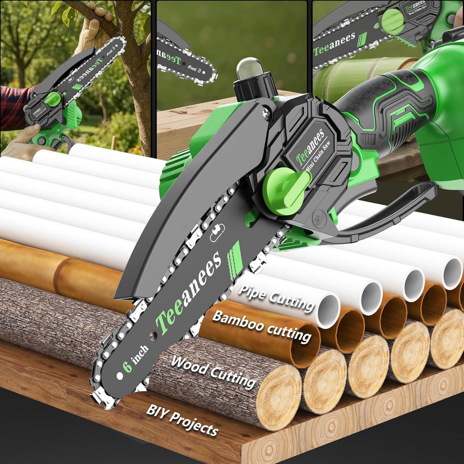 Mini Chainsaw Cordless, 6-Inch Small Electric Chainsaw with 21V Battery & 3 Chains, Hand Held Chain Saw Battery Powered for Wood Cutting & Tree Trimming, Ideal Gardening Gift for Men Dad.