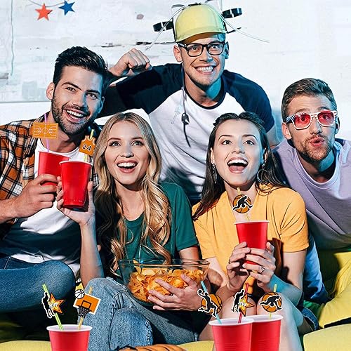 Miniatura 4 de 24 popotes rectos reutilizables con temática de baloncesto para regalo de fiesta de baloncesto, bebida diaria, fiesta de cumpleaños, reuniones de