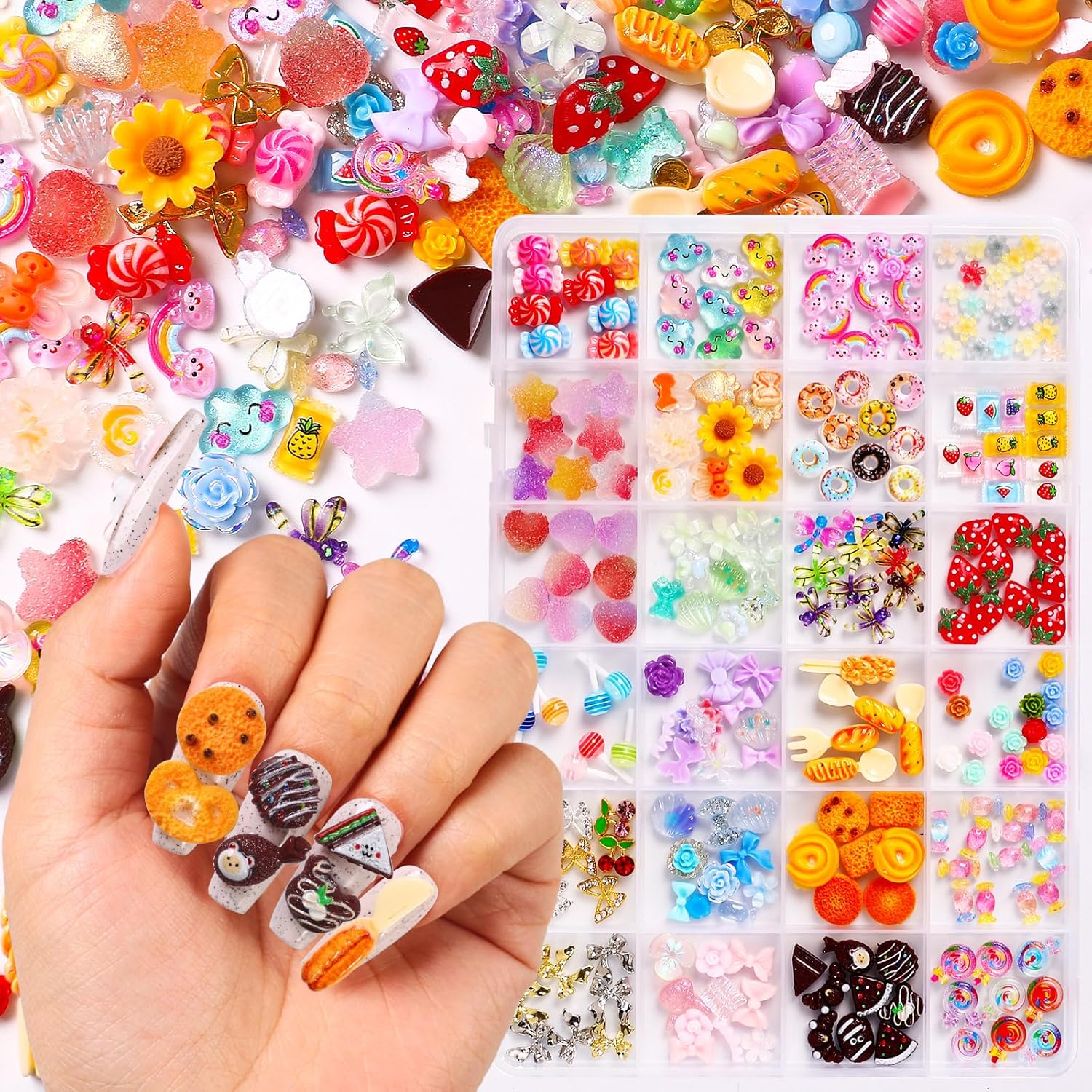 3D Mix Assorted Color Nail Charms Acrylic Multi Cute Nail Art Charms Hollow Candy Jewelry Nail Supplies for Nail Art Design DIY Crafts Accessories (Charming Colors)