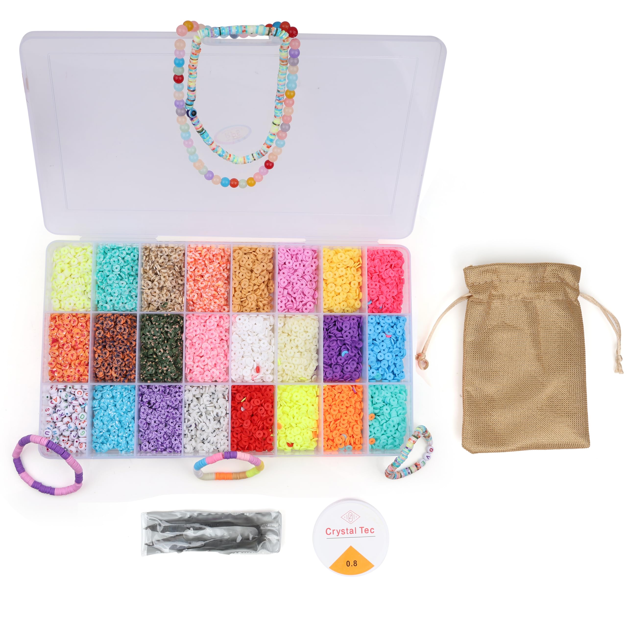 ambitieux Kids Craft Box DIY Bracelet Making Kit - 24 Compartments Filled with 10,000+ Colorful Clay Beads, Thread Cutter, Elastic Thread, Jute Bag - Beads for Crafting (B0D5VYQBRQ) Amazon Price History, Amazon Price Tracker