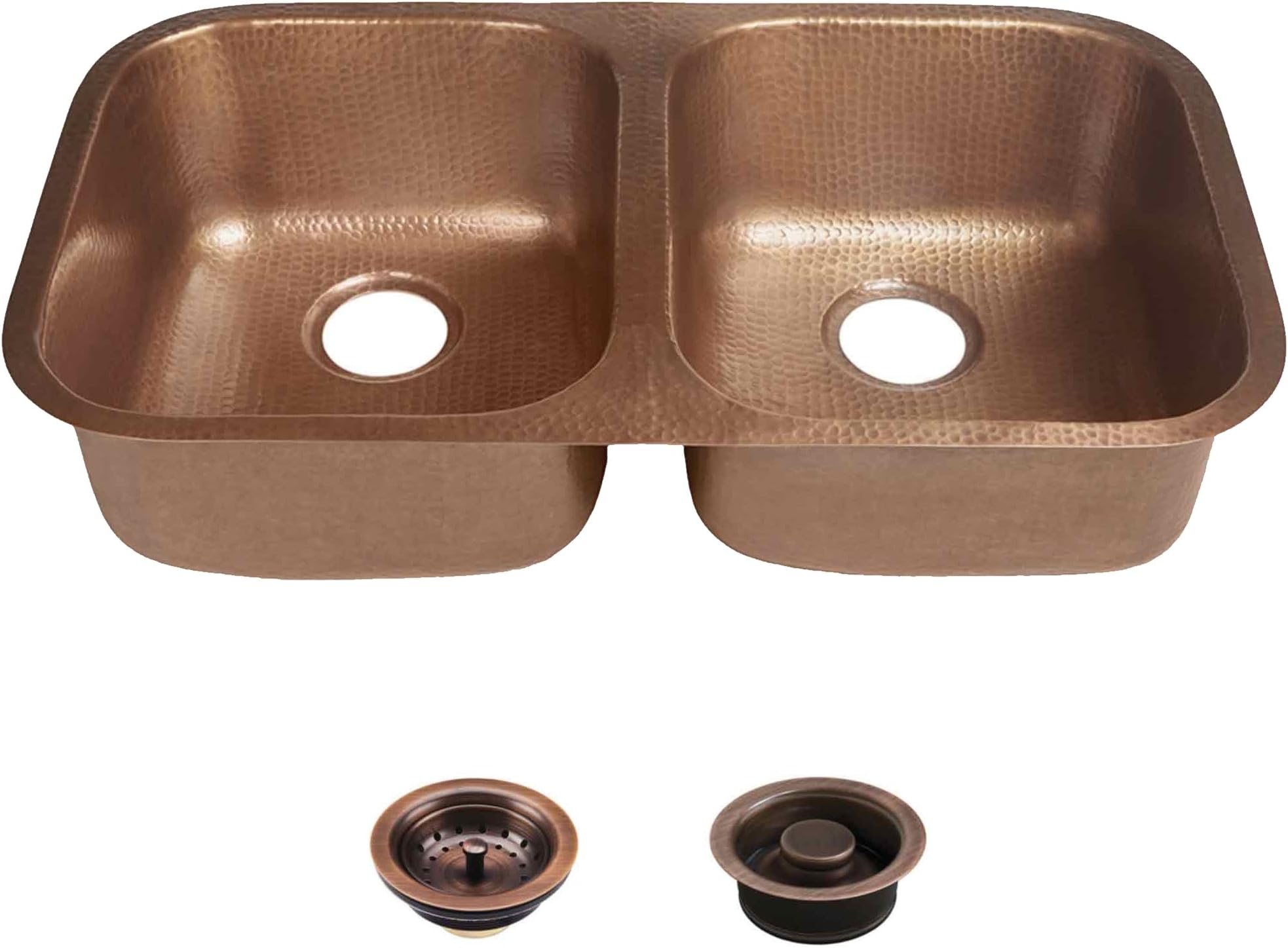 Sinkology SK205-32AC-AMZ-BD Kandinsky Undermount Kitchen Sink Kit with Strainer Drain and Disposal Flange, 32.25" x 18.5" x 8", Antique Copper