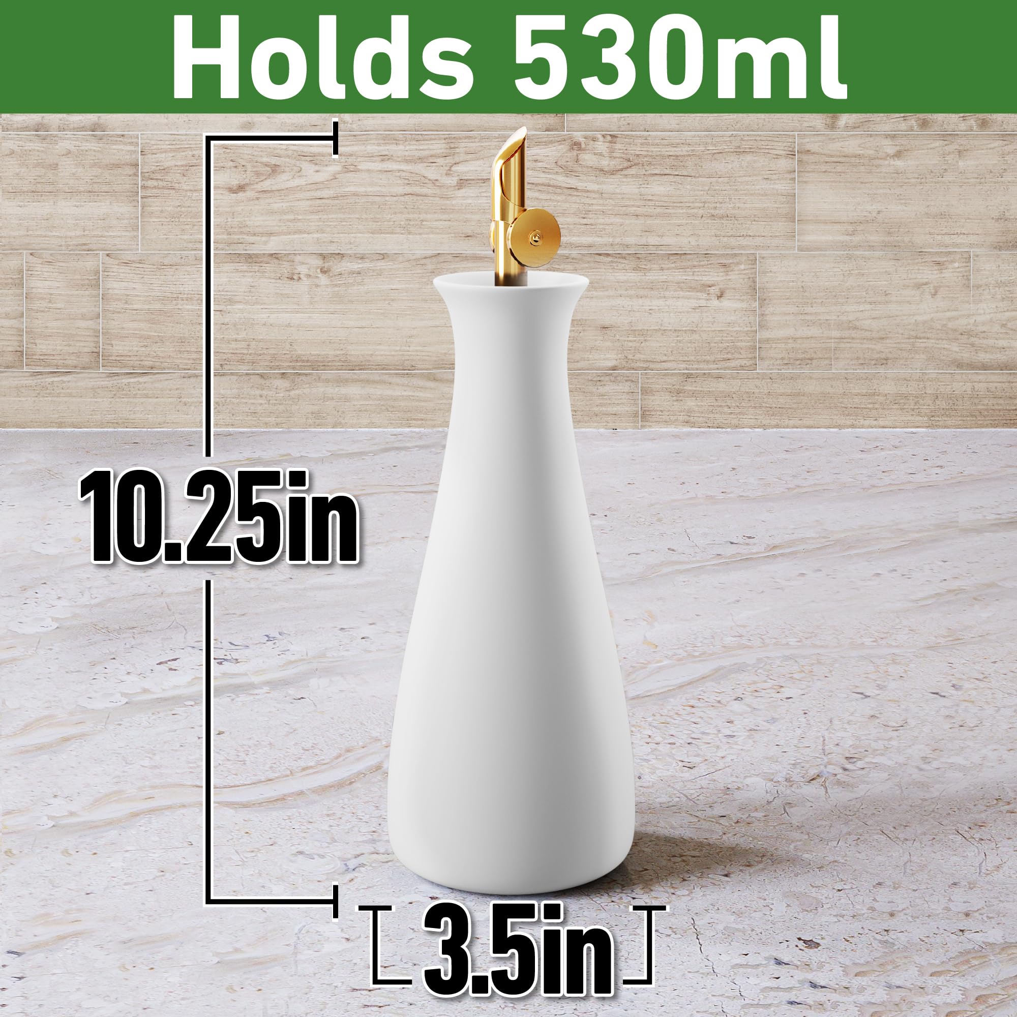 Dispensador de aceite de oliva de cerámica con boquilla dorada de cierre automático, dispensador de aceite de cerámica blanca mate para cocina, dispensador de aceite de oliva de cerámica para cocina,