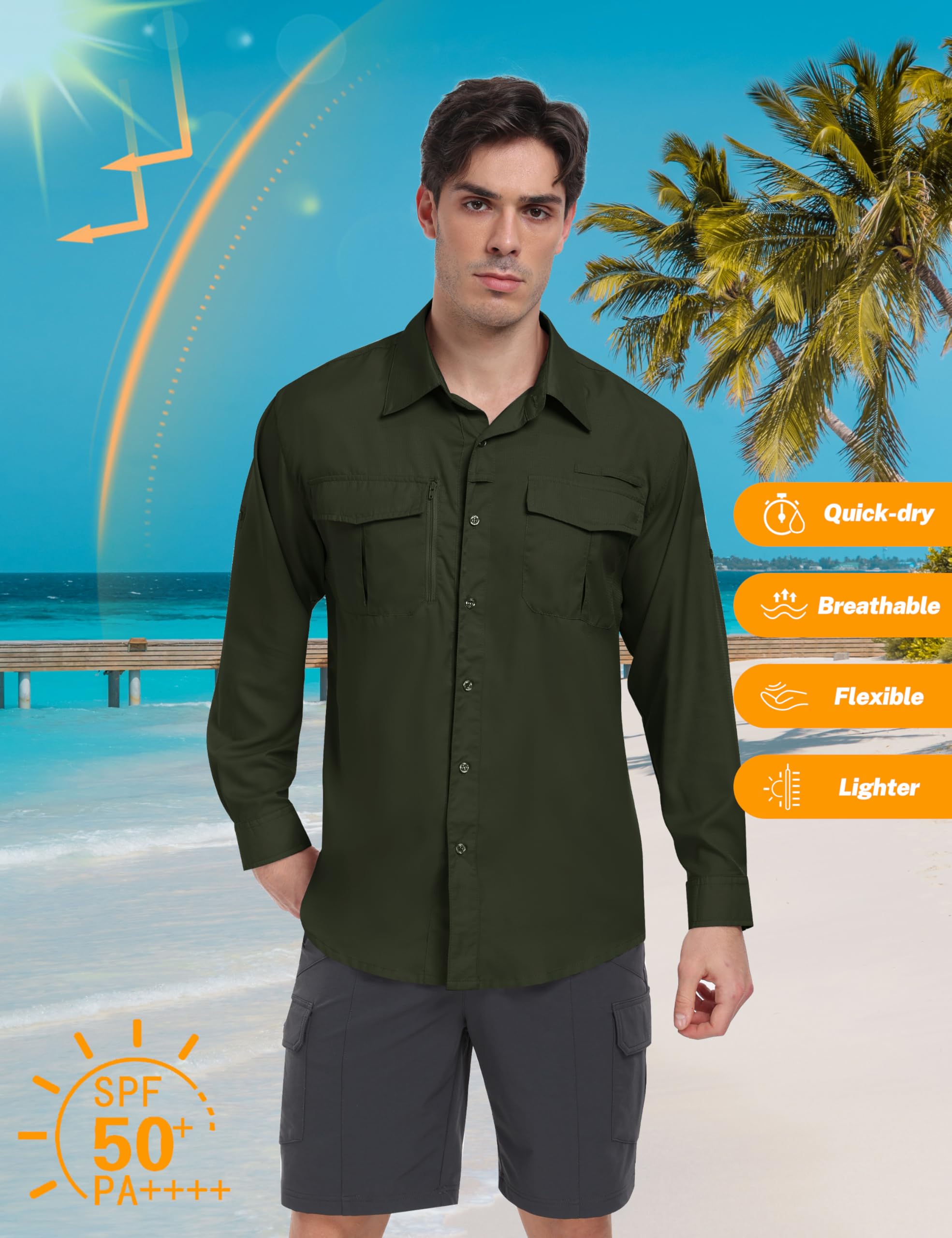 MoFiz Camisa Deportiva de Manga Larga para Hombre Camisa Ligera de Pesca Senderismo Protección UV para Exteriores Funcional Camisa Transpirable de Secado Rápido