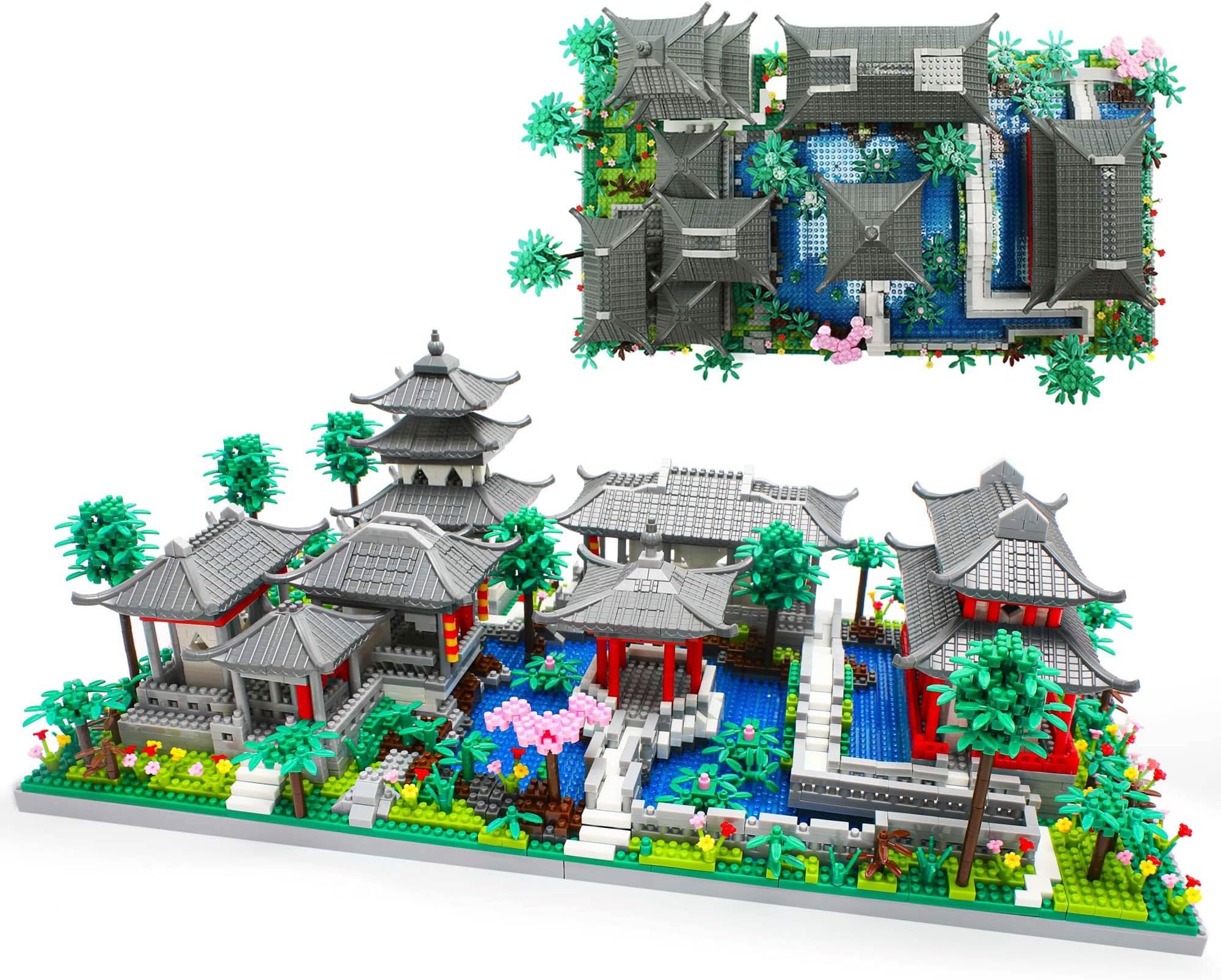 Micro Mini Chinese Architecture of Suzhou Garden with Cherry Blossom Tree Building Blocks Set with LED Light, Botanical Building Set for Adults, 14+ Teens-3888 Pcs