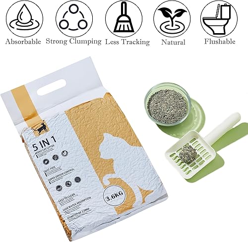 Miniatura 6 de Arena mixta 5 en 1 para gatos, tofu para gatos, absorción de agua de 5 pliegues, aglutinación rápida, súper control de olor, carbón activado, sin