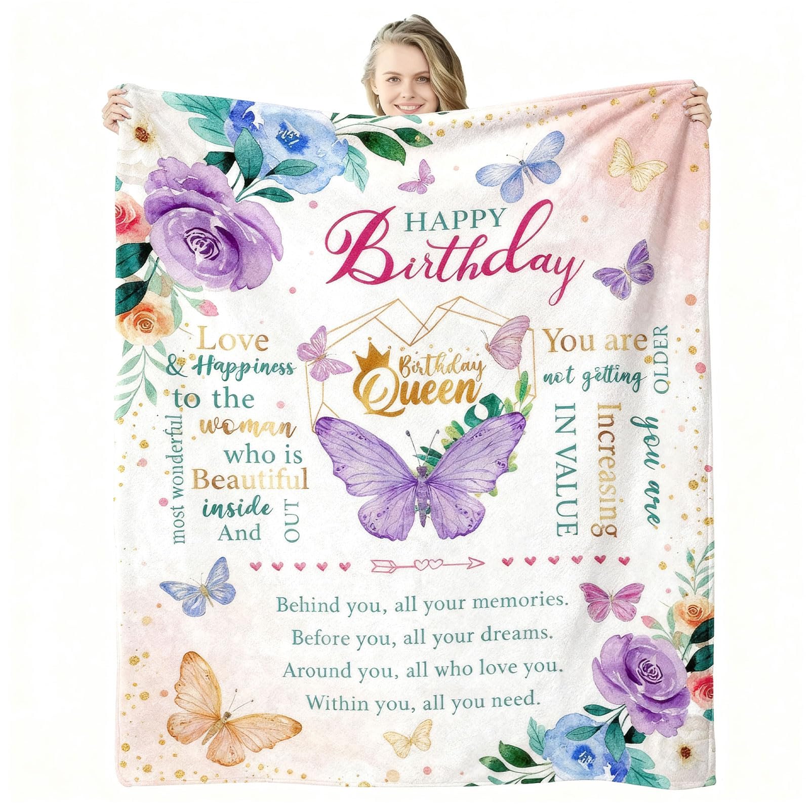 Birthday Gifts for Women, 50" x 60" Flannel Throw Blanket, Unique Birthday Blanket for Her, Cozy Decorative Throw for Ladies Birthday Gifts, Mom, Grandma, Wife, Sister, Friends