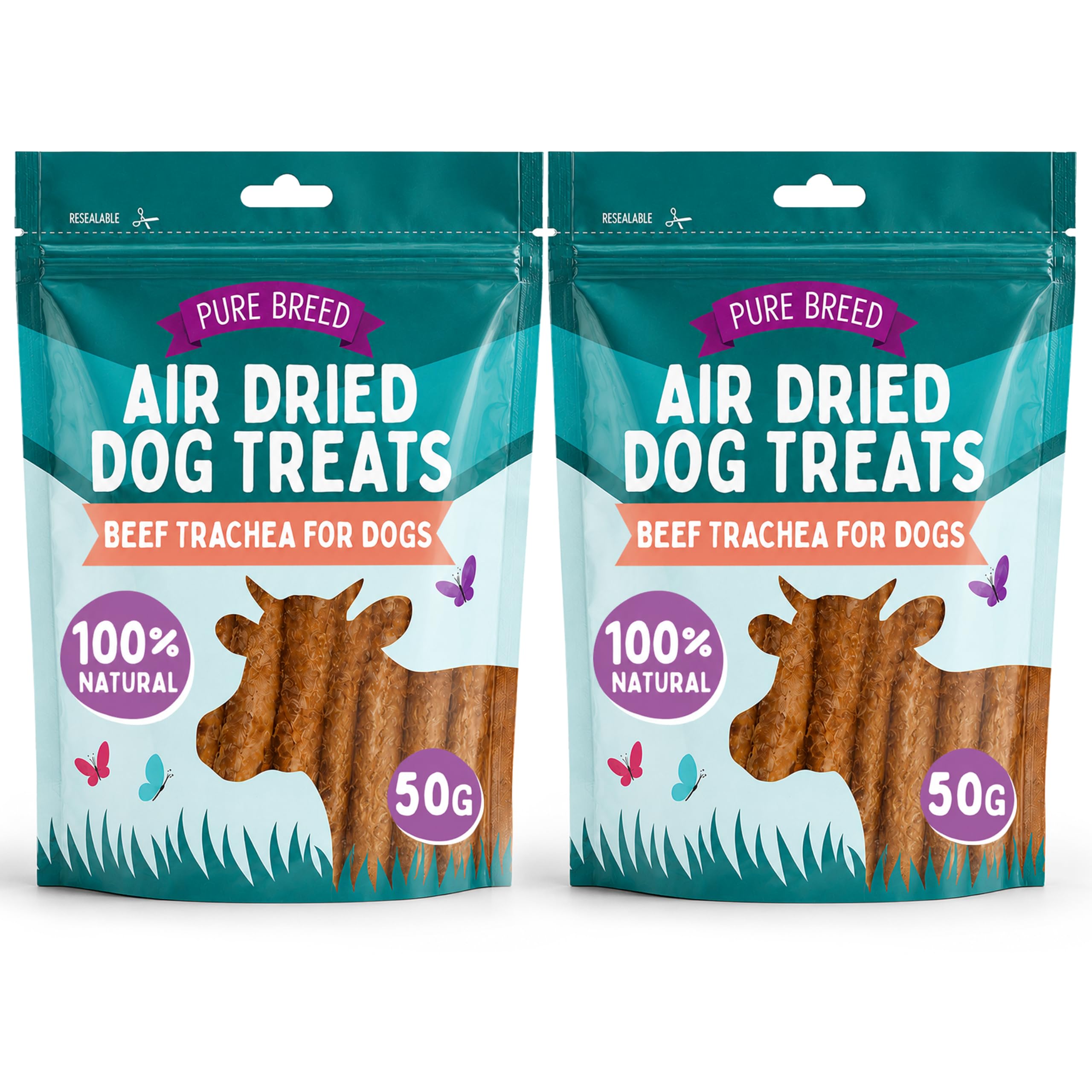Pure Breed 2pk Beef Trachea For Dogs Natural Dog Treats 100g