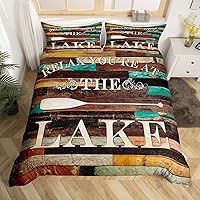 Vista 11 de Juego de funda de edredón rústica de madera con estampado de cabaña de lago tamaño Queen para niños, niñas, niños, adolescentes, decoración