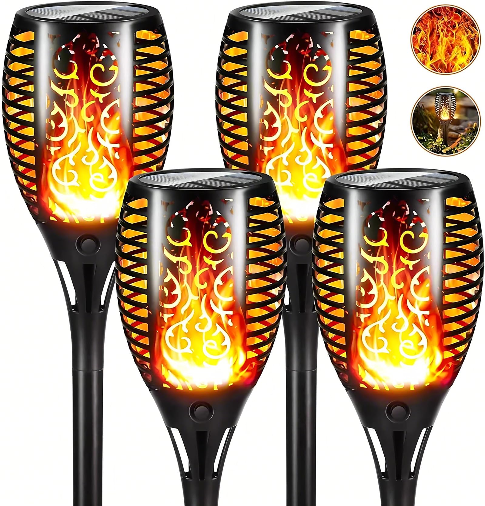 Paquete de 4 luces solares de llama para exteriores, luces solares para decoración de jardín con llama parpadeante, IP65 impermeables, luces solares para patio, decoración de camino (blanco cálido)