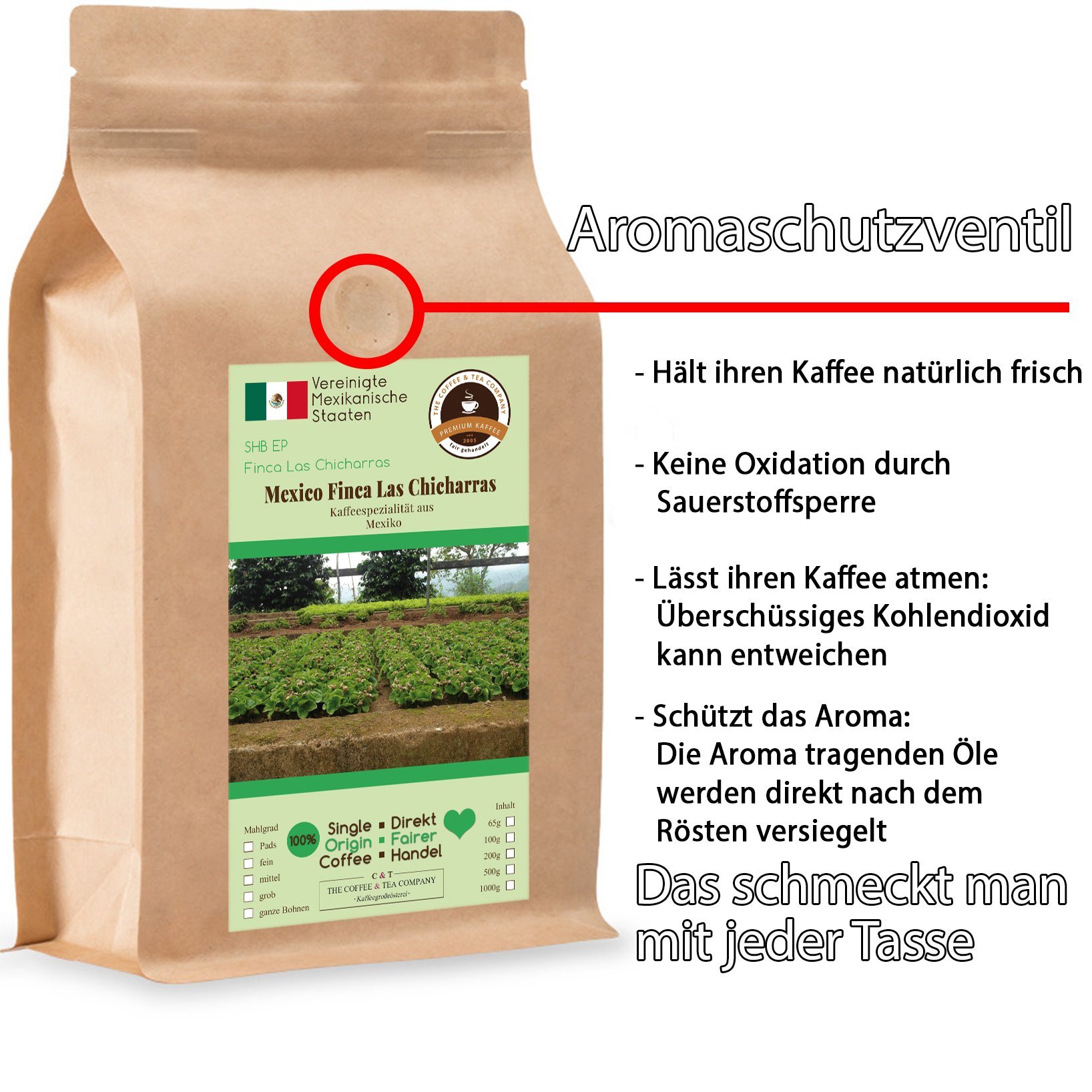 Kaffee Globetrotter - Kaffee Mit Herz - Mexico Finca Las Chicharras - 2 x 1000 g Mittel Gemahlen - für Kaffee-Vollautomat, Kaffeemühle - Röstkaffee Fair Gehandelt | Nachfüllpack Sparpack