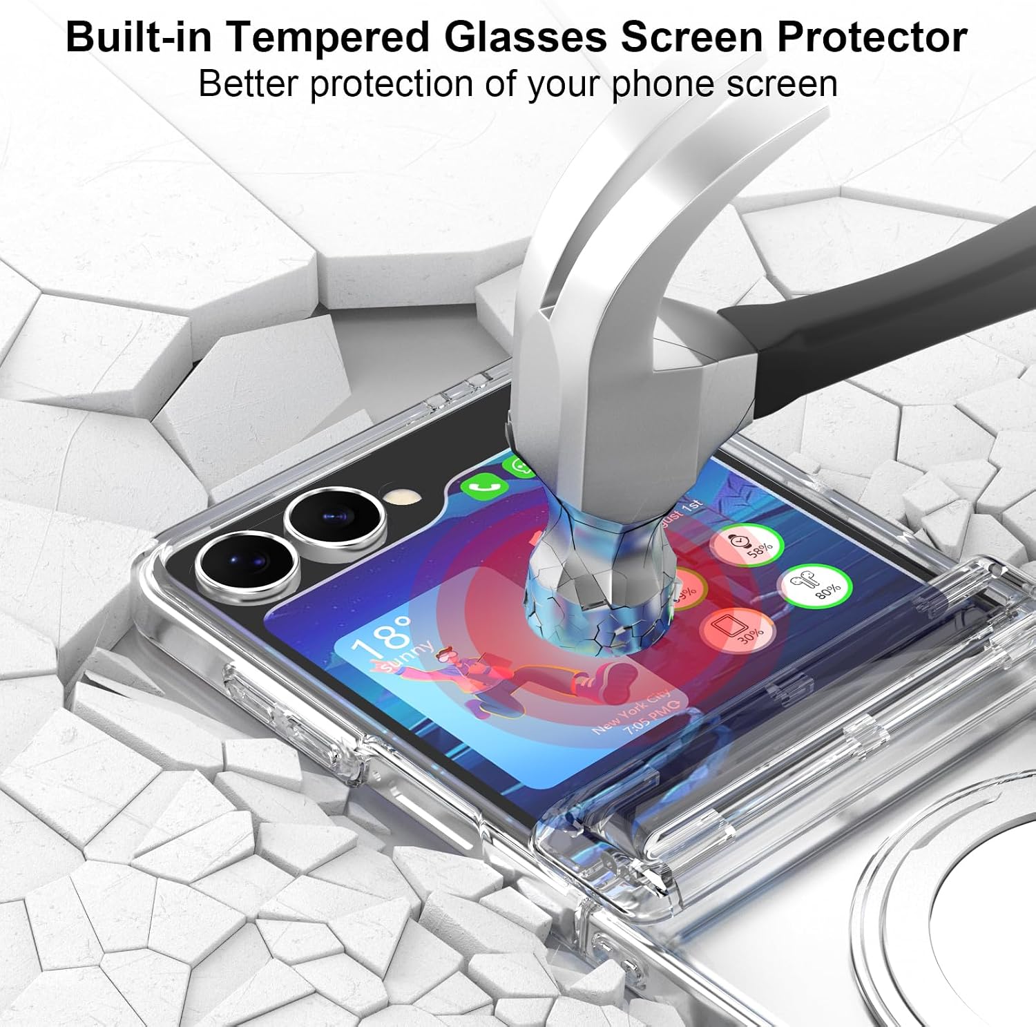Designed for Samsung Galaxy Z Flip 6/5 Case Magnetic with Hinge Protection & Screen Protector & Kickstand [Compatible with MagSafe],Slim Protective Phone Case Cover (Clear)