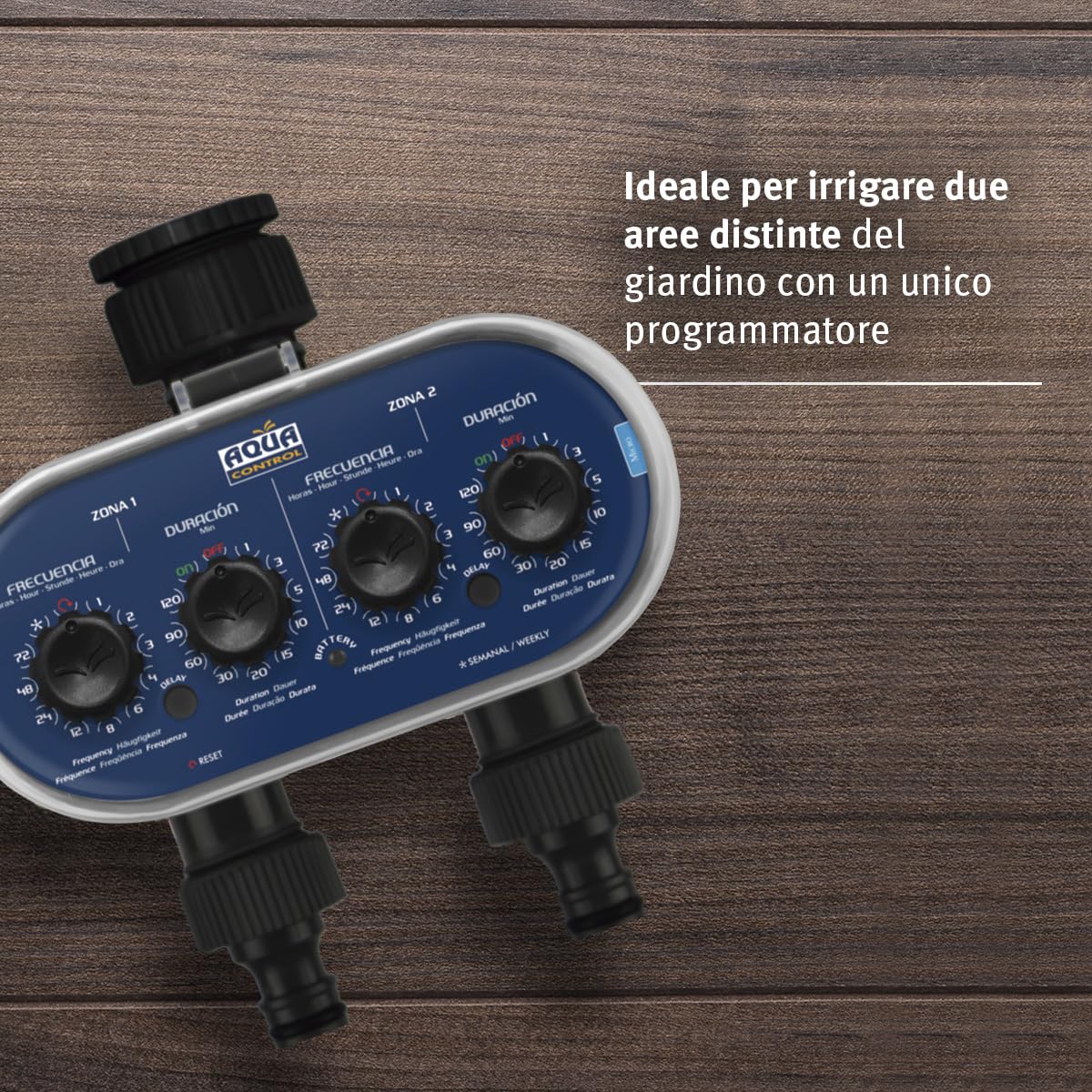 Aqua Control C4011 - Programmatore d'Irrigazione per Giardino - per Tutti i Tipi di Rubinetti - con 2 Uscite Indipendenti