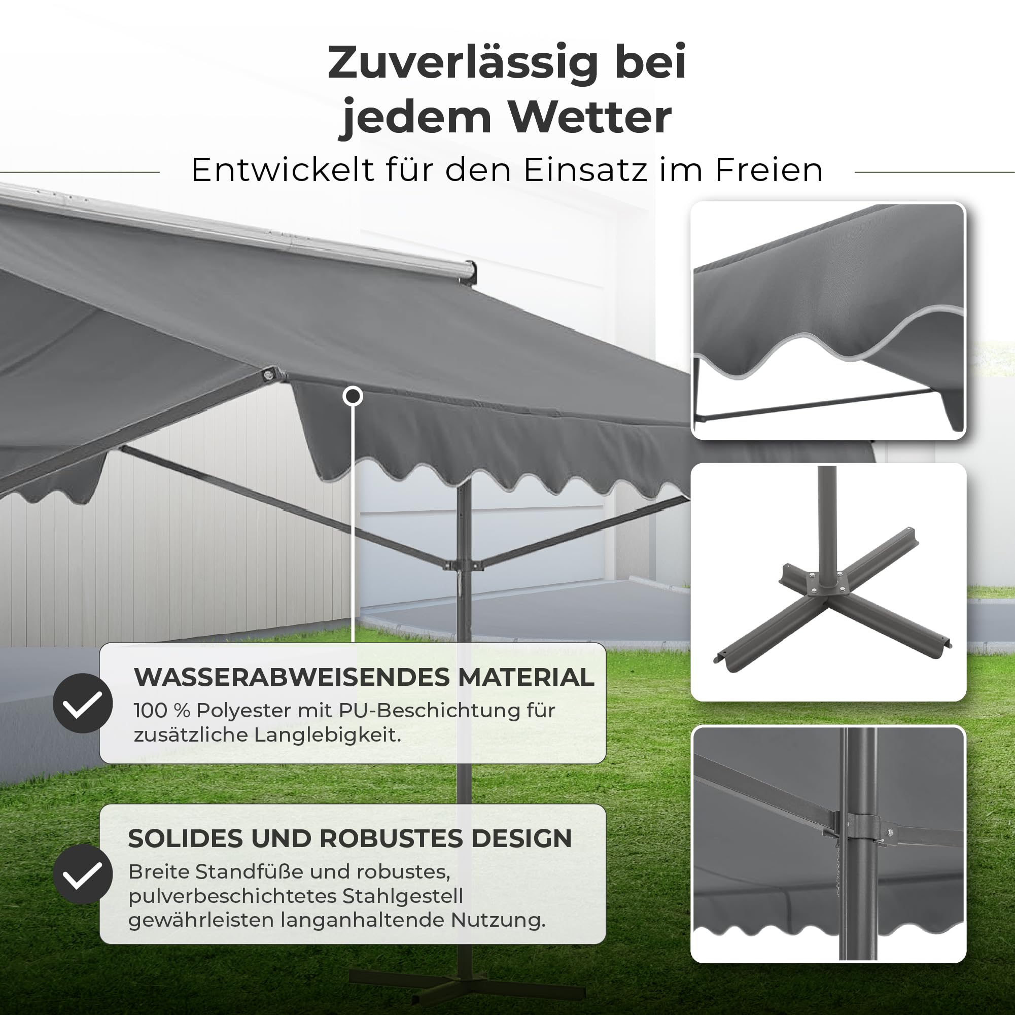pro.tec Standmarkise Selenizza freistehende Markise 300x300x260cm Gartenmarkise Sonnenschutz Terrassenüberdachung Outdoor Terrasse Garten Balkon 
