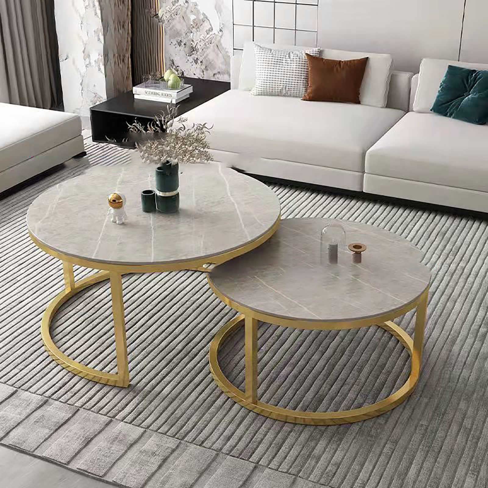 Klydbmyt Modern Nesting Coffee Table Set Of 2 With Drawer Storage Marble Coffee Tables For Living Room Slate Marble Texture And Metal Frame Living Room Furniture Decor And Multipurpose Use