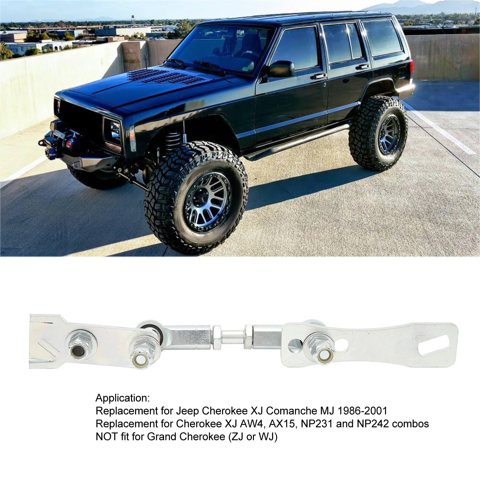 Aramox Car Transfer Case Linkage Kit, Transfer Case Linkage Kit Acero Inoxidable a Prueba de Herrumbre Reemplazo Plateado para Cherokee XJ Comanche MJ 1986‑2001