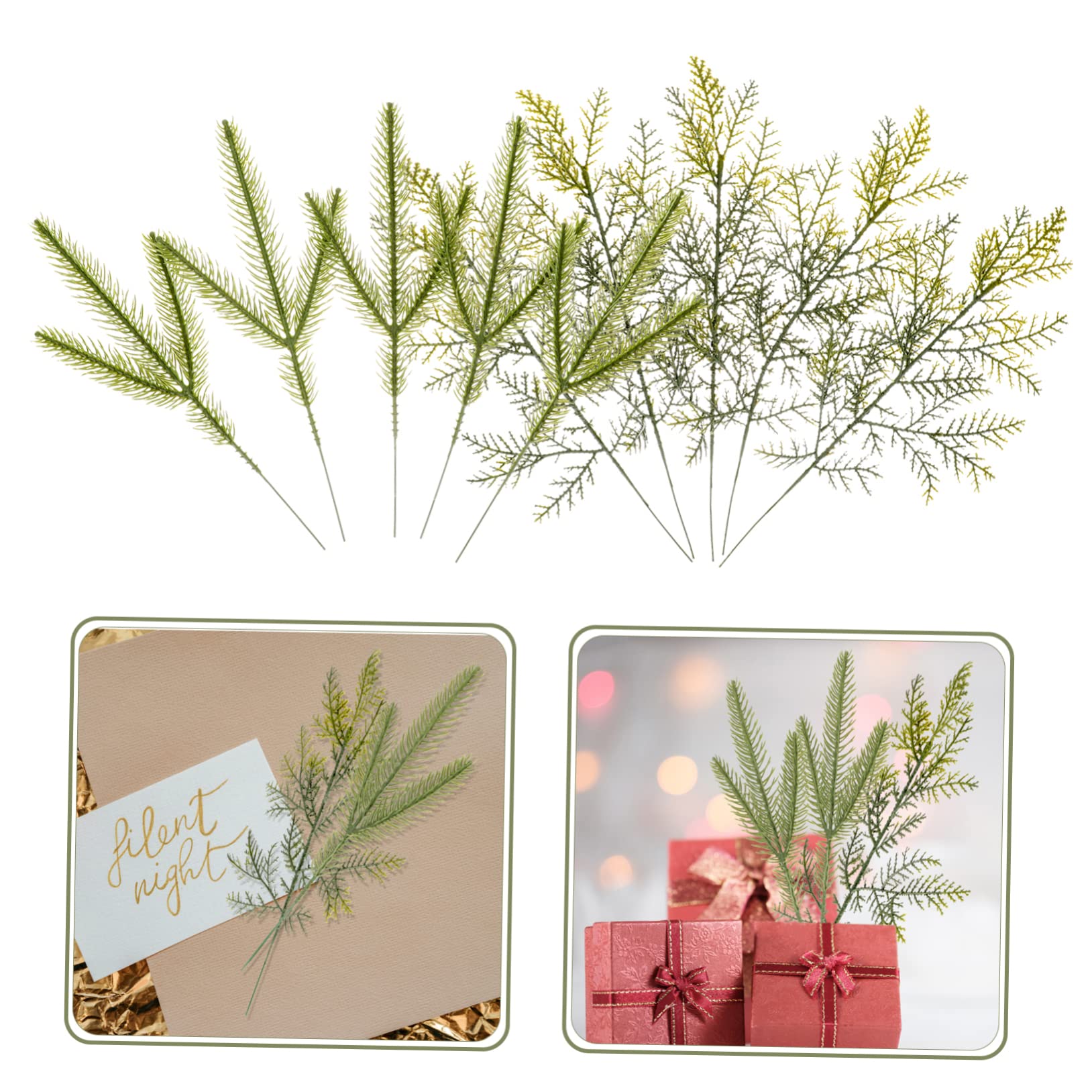 4 Sets Weihnachtskranz-zubehör Grüne Gefälschte Tannennadeln Zweige Künstliche Tannennadeln Weihnachtsdekor 10 Stück * 4