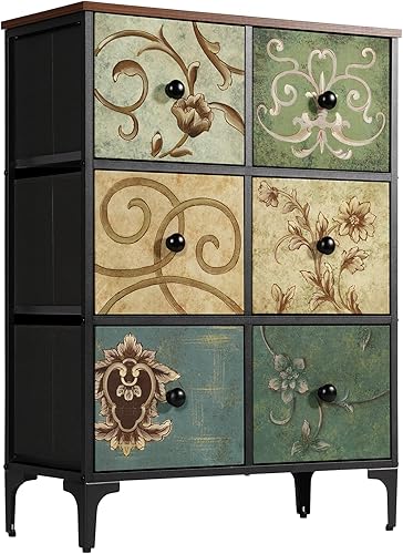 AOPSEN Cómoda con 6 cajones cómoda de almacenamiento alta para dormitorio cómoda moderna para armario sala de estar guardería parte superior de