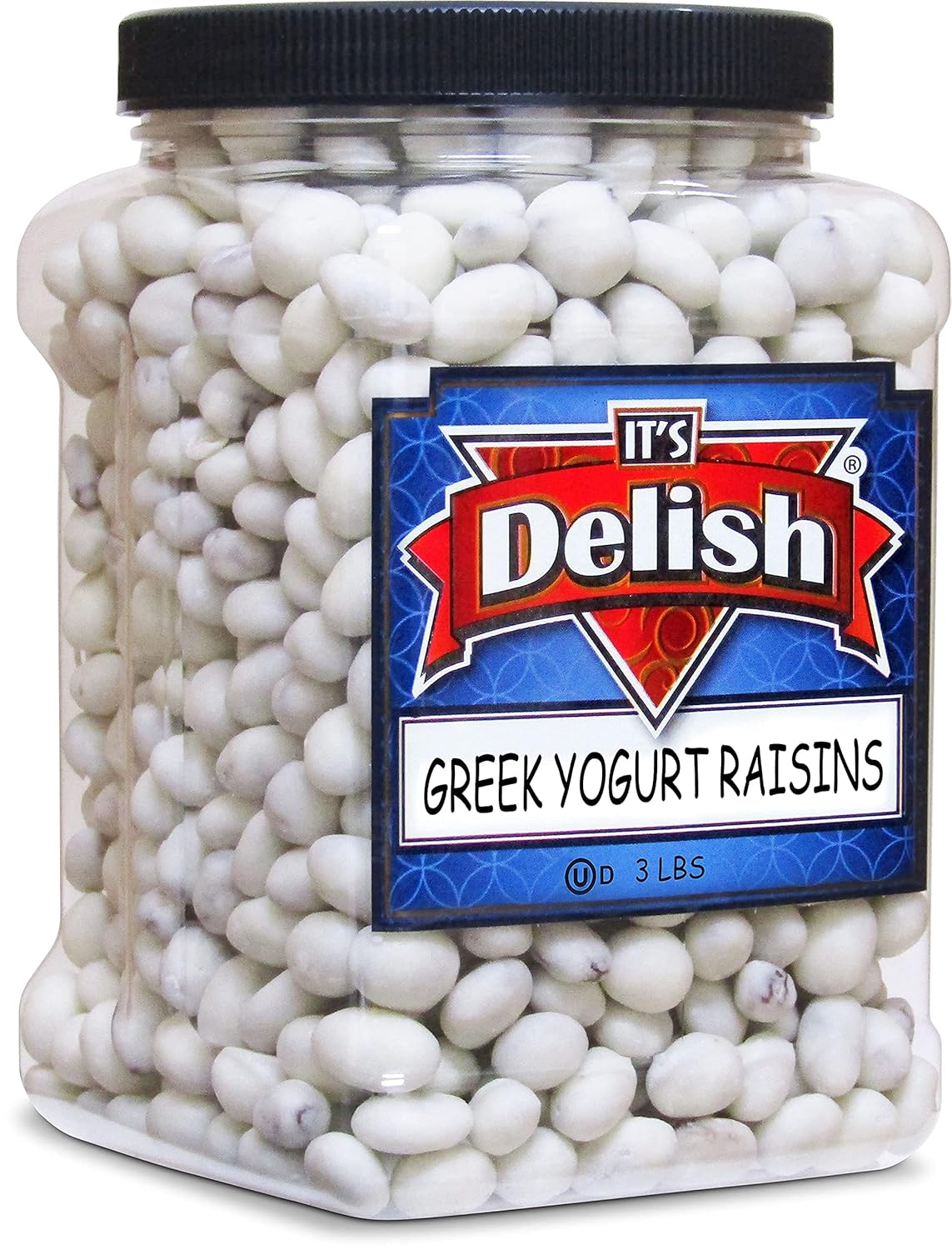Greek Yogurt Covered Raisins by It's Delish, 3 Lbs Jumbo Container – Scrumptious & Nutritious Yogurt Coated Dried Raisins – Sweet Snacking and Bulk Party Treats – USA Made, Kosher OU Dairy