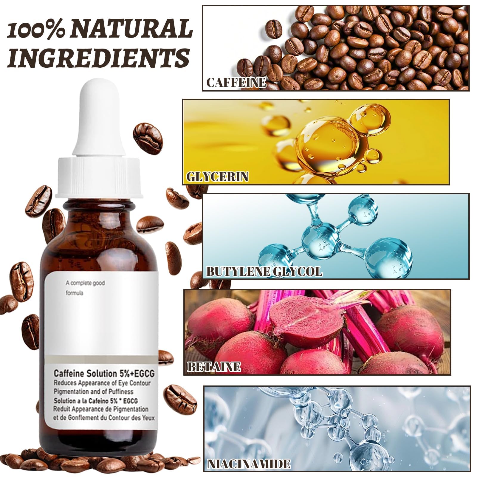 Flintronic 5% roztwór kofeiny + EGCG Serum Korektorowe, 2 szt. Kofeinowe serum do oczu, poprawia cienie i kieszenie pod oczami, wygładza zmarszczki i drobne linie wokół oczu, 30 ml