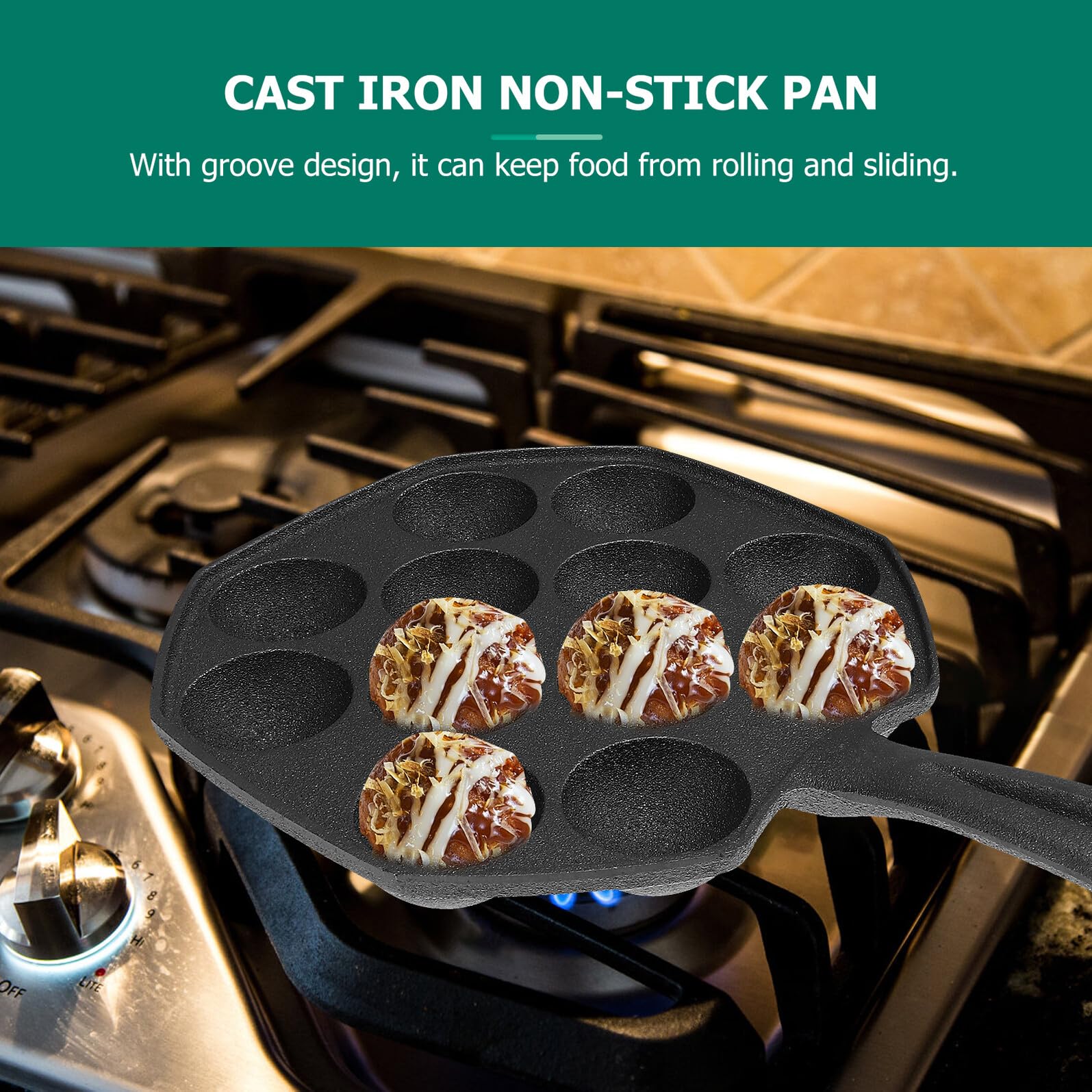 Toyvian Pfanne Antihaftbeschichtete mit 12 Mulden aus Gusseisen Takoyaki und Einfach zu Reinigen Backform Langlebig für Takoyaki und Pancakes zum Backen Zuhause