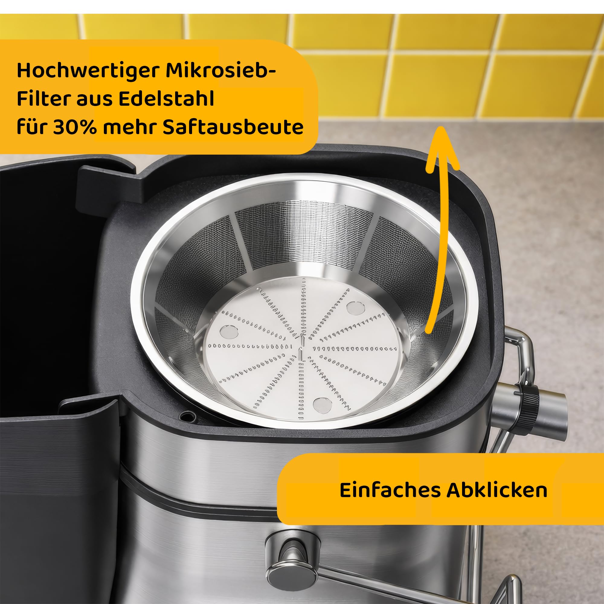 Super Juicer - Linea Tegno - Professioneller Edelstahl Entsafter - Entsafter für Obst und Gemüse - 1500W - Extra große Einfüllöffnung - 2,5L Fruchtfleischbehälter - 1L Saftbecher, LED-Farbdisplay