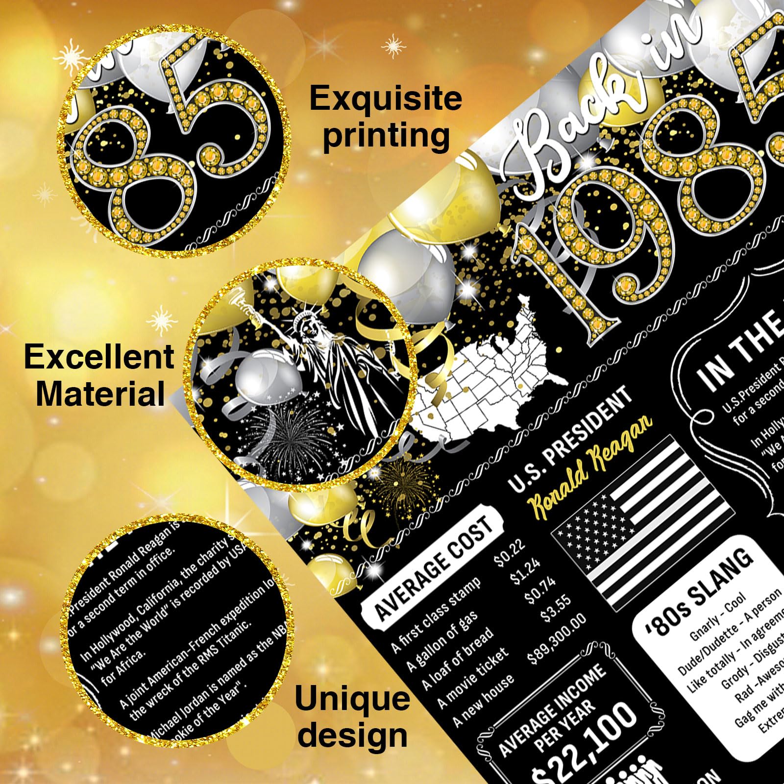 Vinyl Party Backdrop JOYMEMO 40th Class Reunion Backdrop - Black & Gold ...