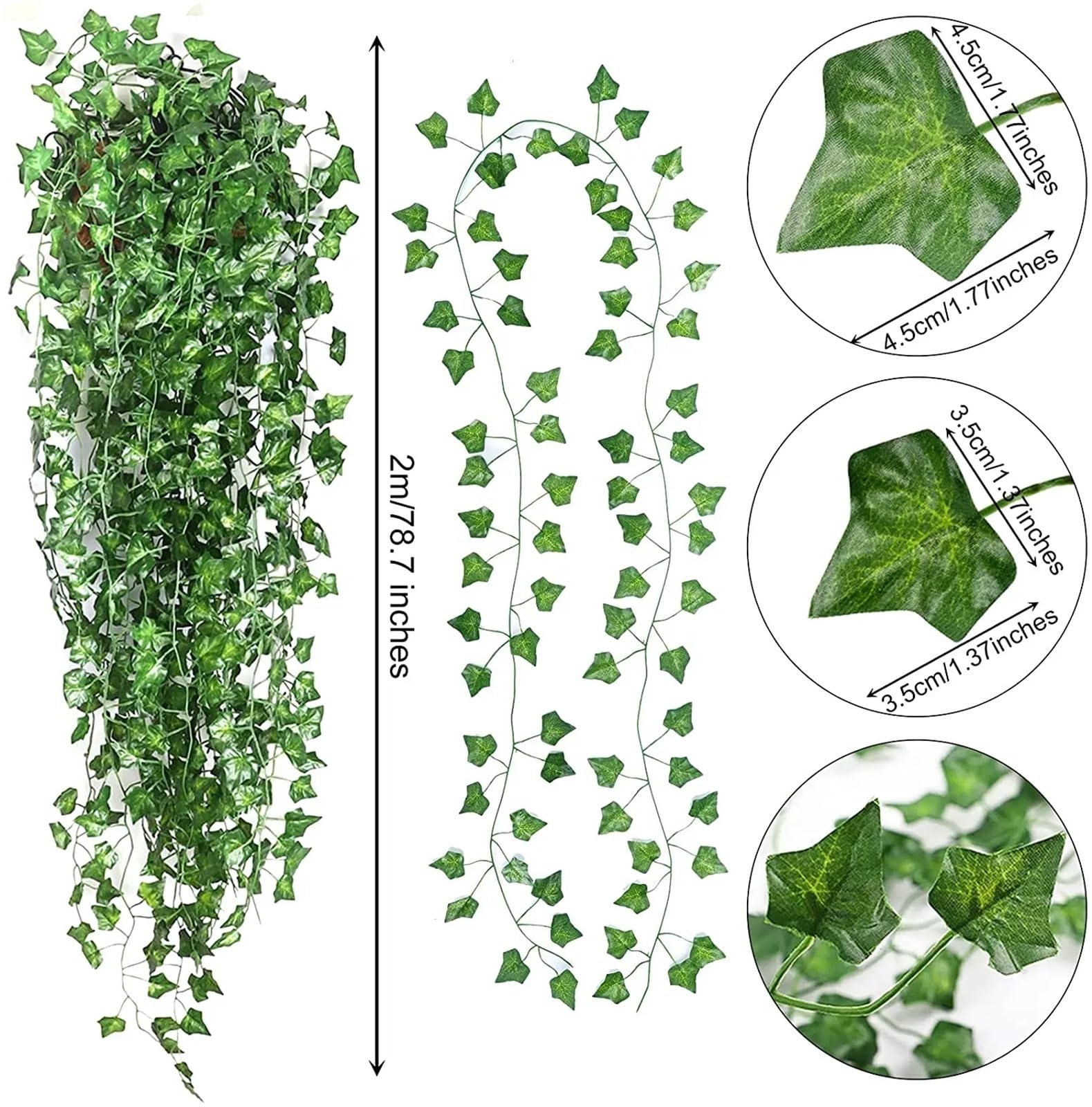 Enredadera Artificial de Hiedra 1/5/12 piezas de plantas artificiales de hiedra verde, guirnalda colgante de enredadera, flores de follaje falso, decoración de pared for el hogar, la cocina, el jardín