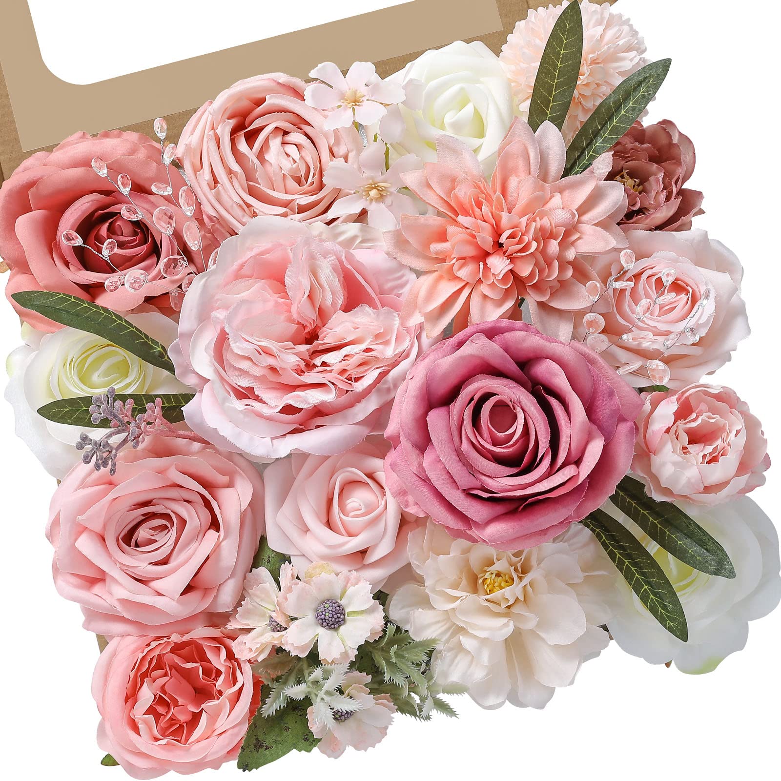 Serwalin Fake Flowers Artificial Pink Flowers Wedding Spring Roses Silk Flowers for Decoration DIY Craft Combo Cake Flowers Home Decor Boho Centerpieces Baby Shower Bridal Bouquet Valentine