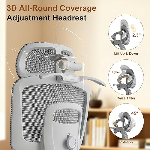 Miniatura 6 de Silla de oficina ergonómica grande y alta, silla de computadora de malla con respaldo doble con brazos ajustables 3D y soporte lumbar, asiento extra