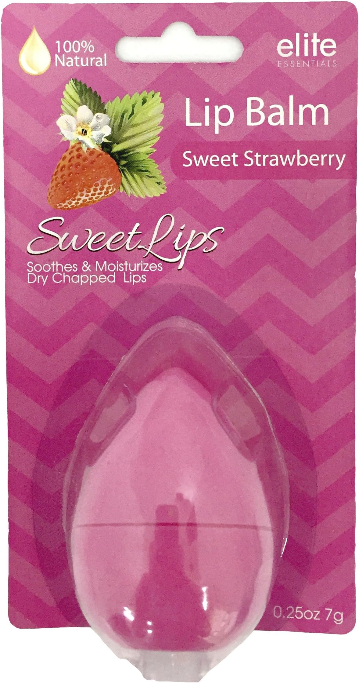 Natural Lip Balm by Elite Essentials - Sweet Strawberry - 100% Natural - Soothes and Moisturizes Dry Chapped Lips