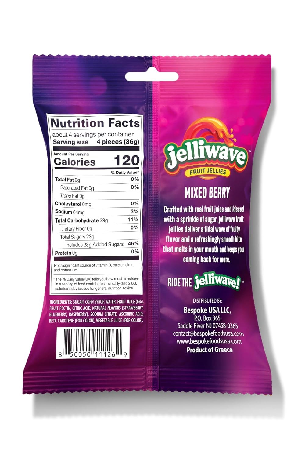 jelliwave Fruit Jellies, Mixed Berry, No Artificial Colors or Flavors, Vegan (Pack of 8) image 2