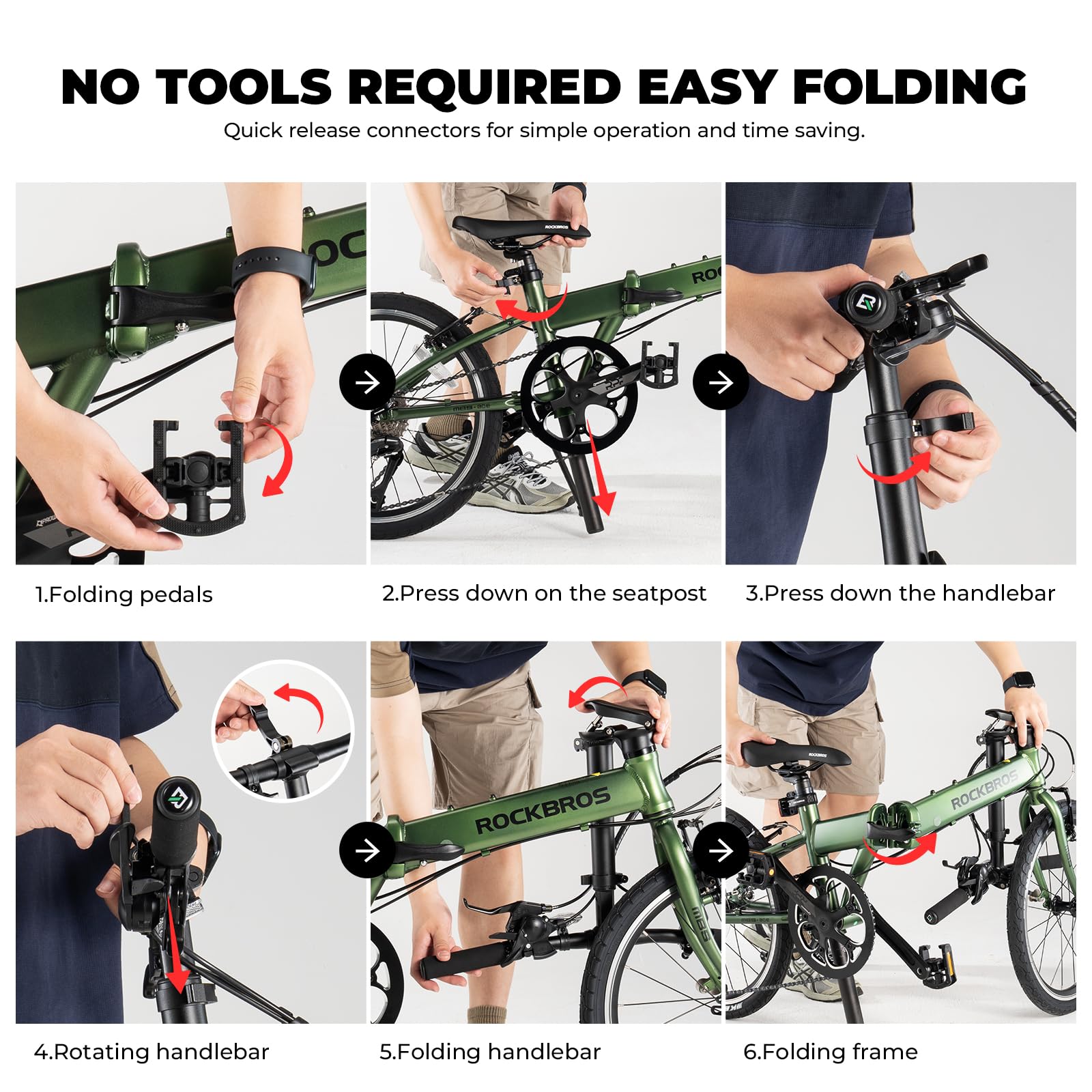 ROCKBROS VDS Bicicletta Pieghevole da 20 Pollici, Acciaio al Cromo-Molibdeno Leggero, Cambio Altus 8V, Freni a Disco, 12kg, per Adulti e Adolescenti, Pendolari & Outdoor
