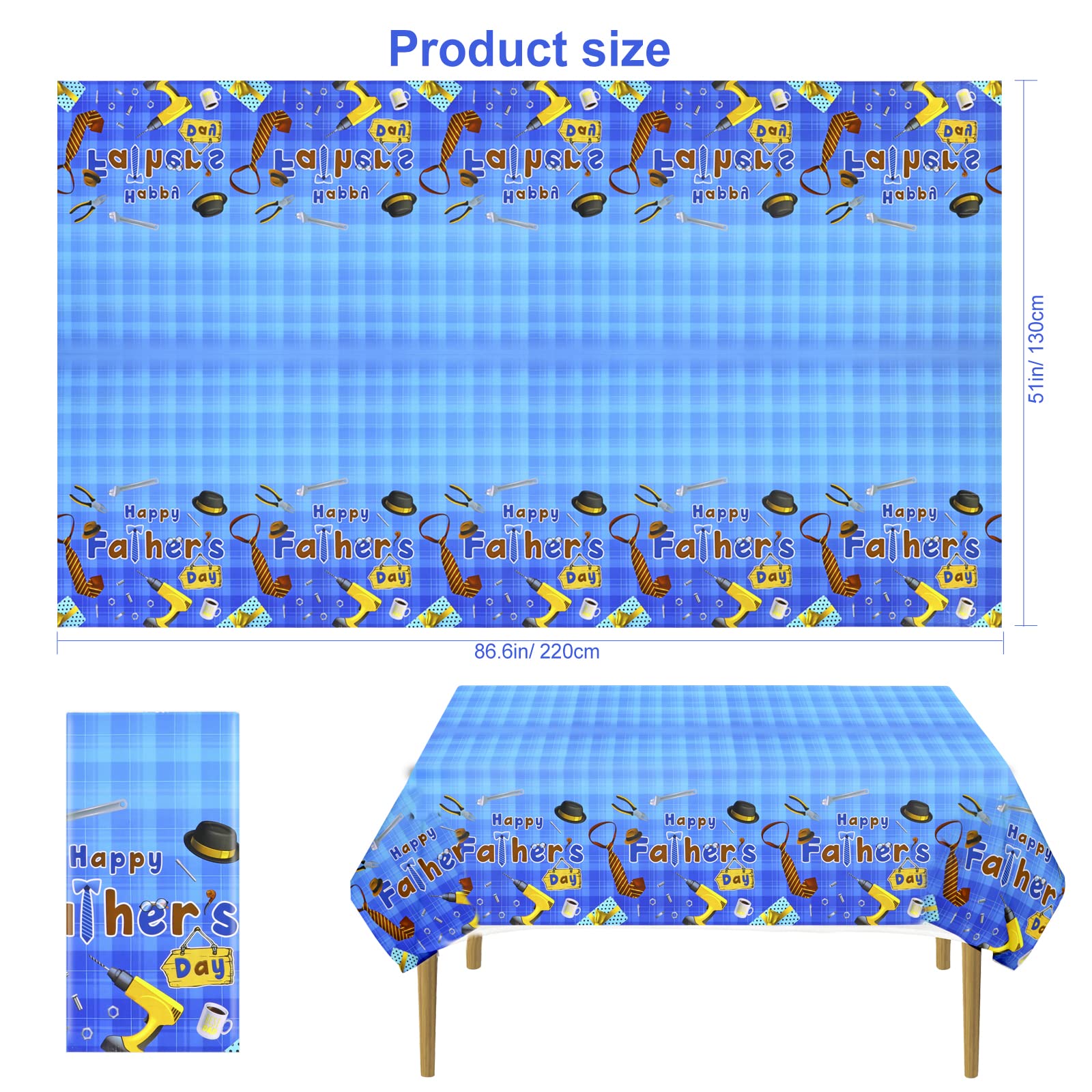 HOWAF 3pcs Happy Father's Day Tablecloth Plastic Fathers Day Party Table Cover,Disposable Plastic Rectangular Table Covers for Home Men Family Prom Fathers Day Party Supplies,51.2 x 86.6 Inch