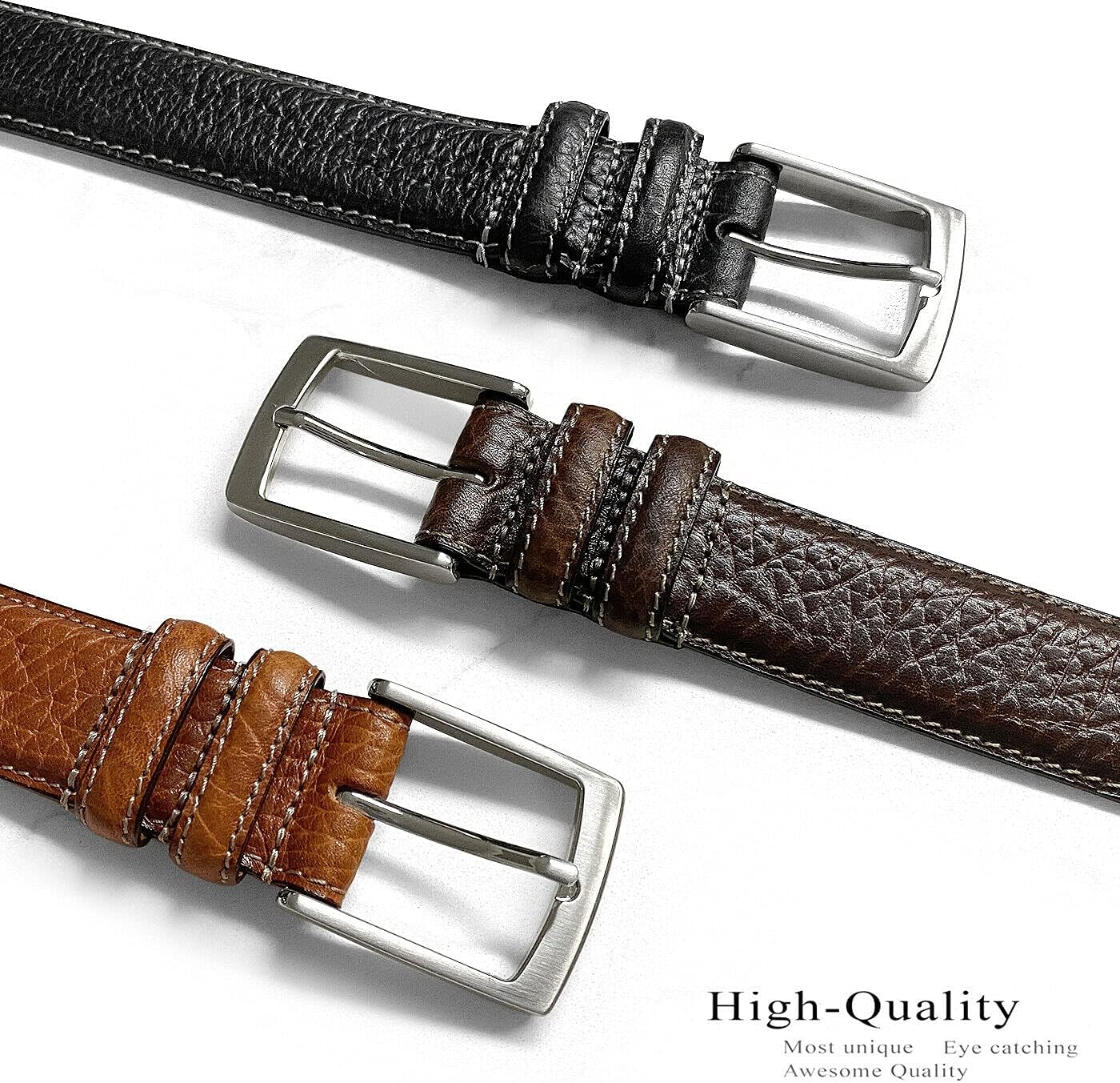 Men's Belt Genuine Leather Casual Dress Belt, 1-1/8"(30mm) & 1-3/8"(35mm) Wide, Assembled in the U.S