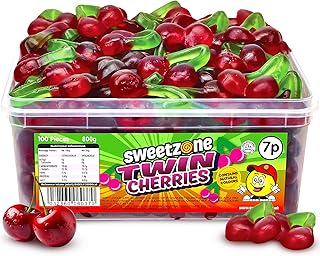 Sweetzone Twin Cherries 800 g, 100 Pcs Sweets Tub, Halal Swe