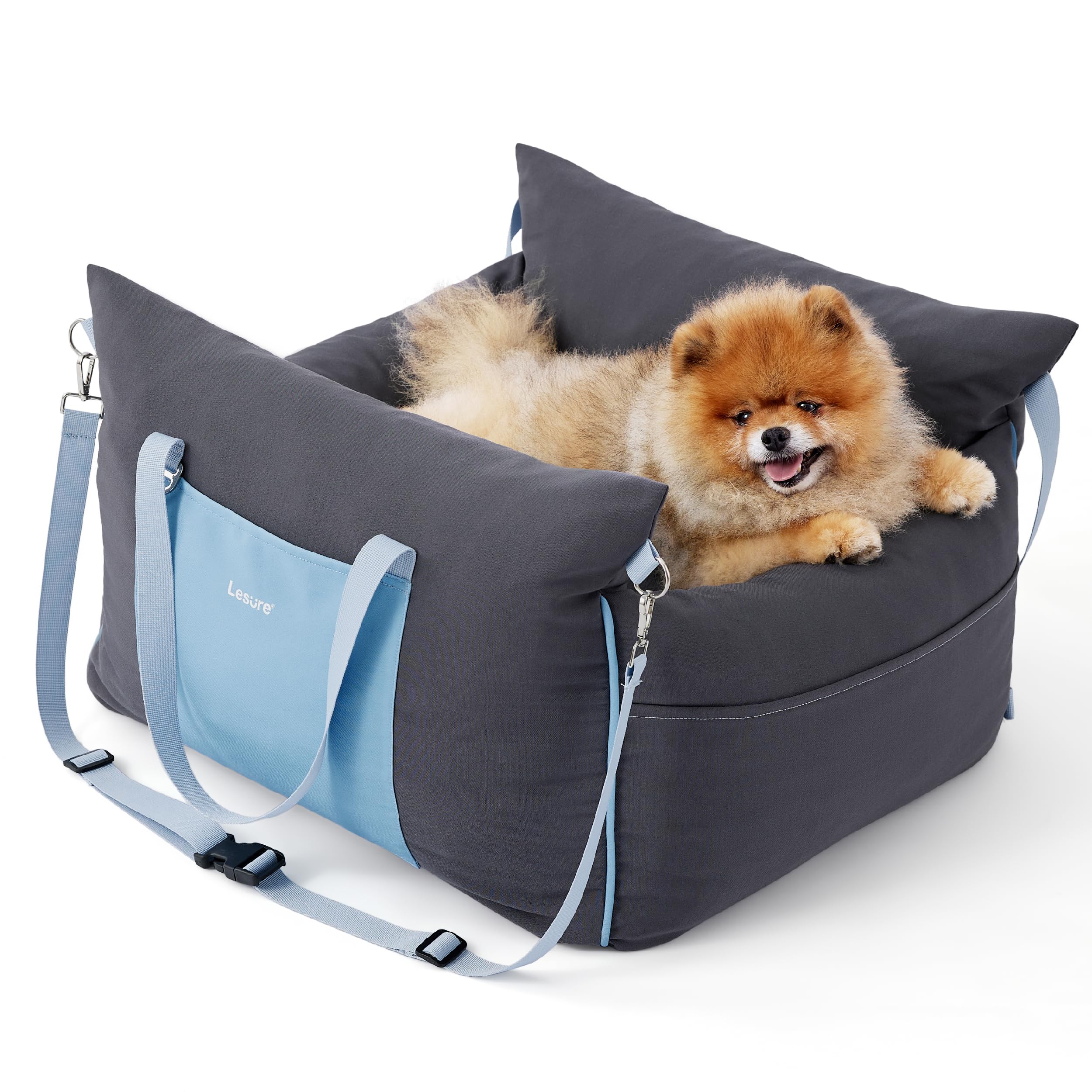 Lesure - Asiento de coche para perro mediano, asiento elevador impermeable para perro con bolsillos de almacenamiento, correa de seguridad con clip y relleno de espuma viscoelástica, cama