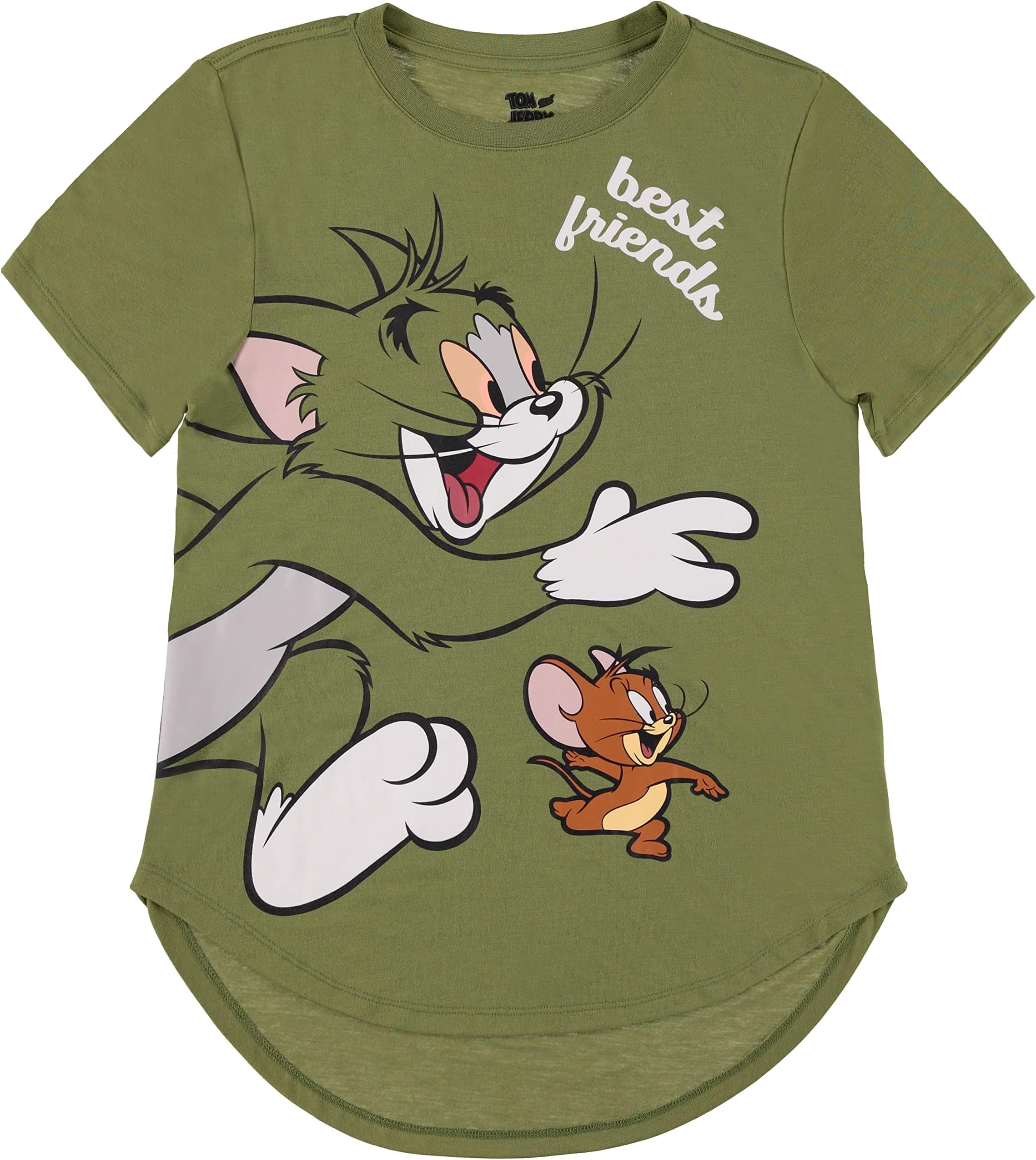Ladies Tom & Jerry Battle Shirt - Vintage Hanna Barbera Cartoon - Cat and Mouse Curved Hem T-Shirt