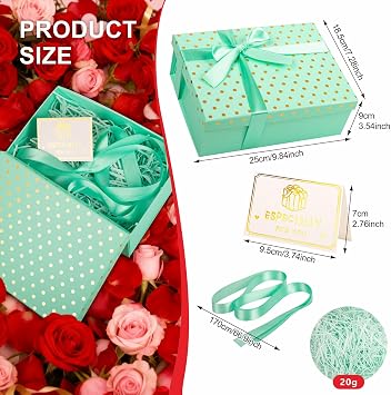 Luxury Green Gift Box with Lid 25x18x9cm Medium/Large Empty Gift Boxes for Presents, Gift Box for Birthday Anniversary Wedding Christmas Valentines Present Box with Ribbon Girls Her Women