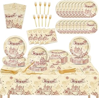 Wizard Party Supplies Welcome Wizard Party Decorations Wizard Tablecloth Sets Includes Magical Wizard Plates Wizard Theme Tablecloth Forks Napkins for Wizard Birthday Party Serves 24 Guests