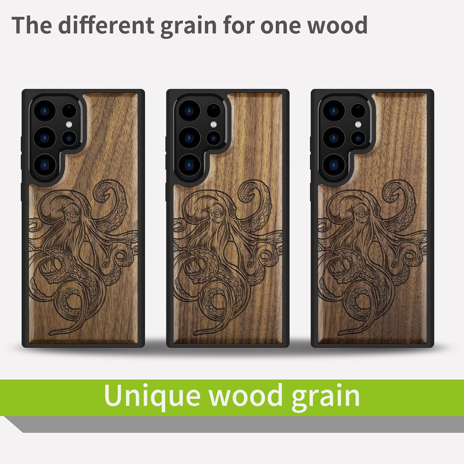 Carveit Wood Case for Galaxy S22 Ultra Case [Natural Wood & Black Soft TPU] Shockproof Protective Cover Unique & Classy Wooden Design Compatible with Samsung S22 Ultra (Octopus Drawing-Walnut)