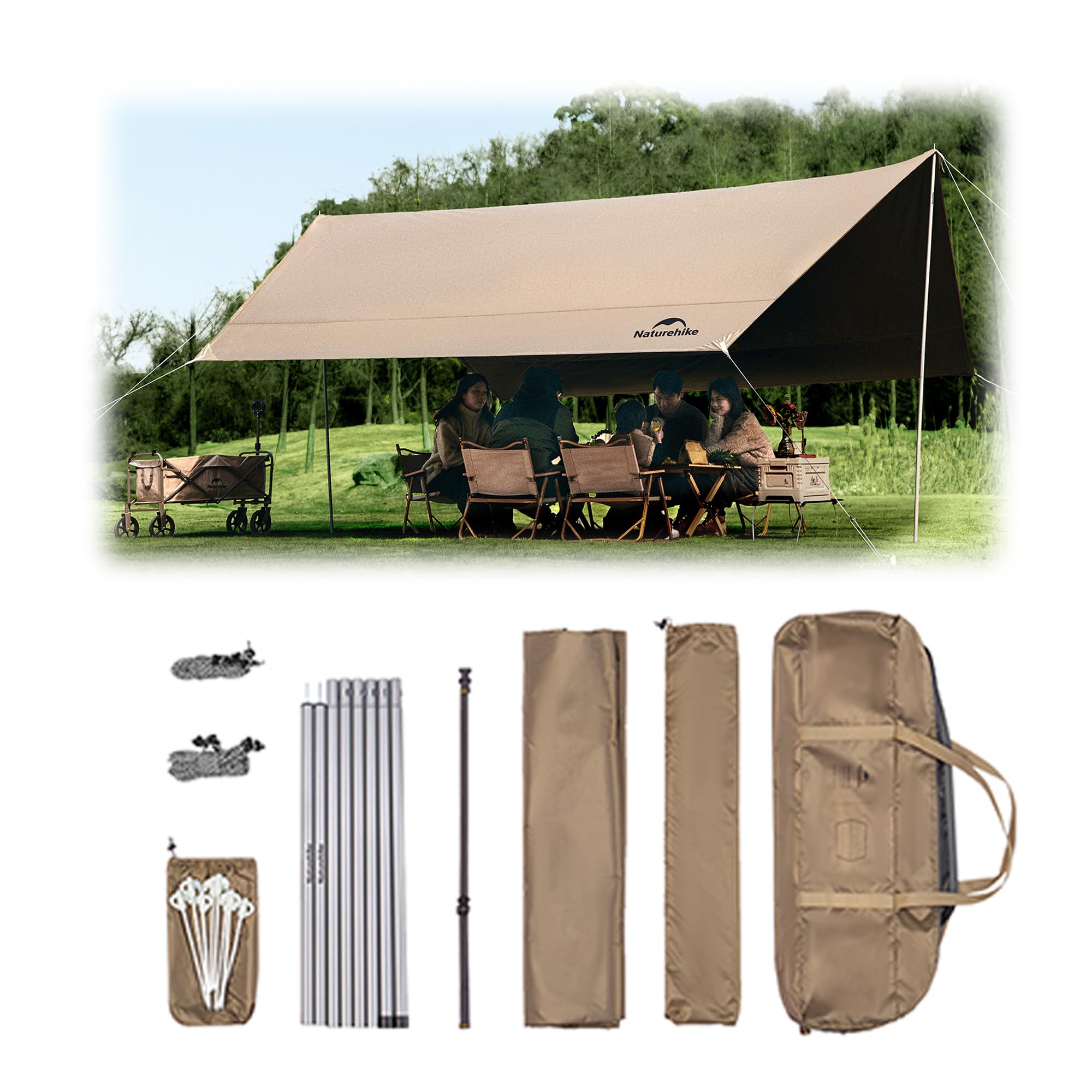 Naturehike Bâche de tente de camping imperméable, abri de pluie pour l'extérieur, auvent de camping, protection UV UPF2000+, abri pour camping, randonnée, randonnée (S)