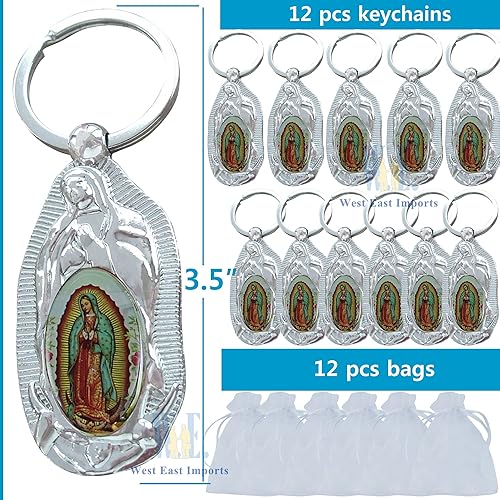 Miniatura 2 de Nuestra Señora de Guadalupe Bautismo Llavero Favores (12 PCS) Recuerdos De Mi Bautizo Primera Comunión Nuestra Virgen De Guadalupe Llaveros, plateado
