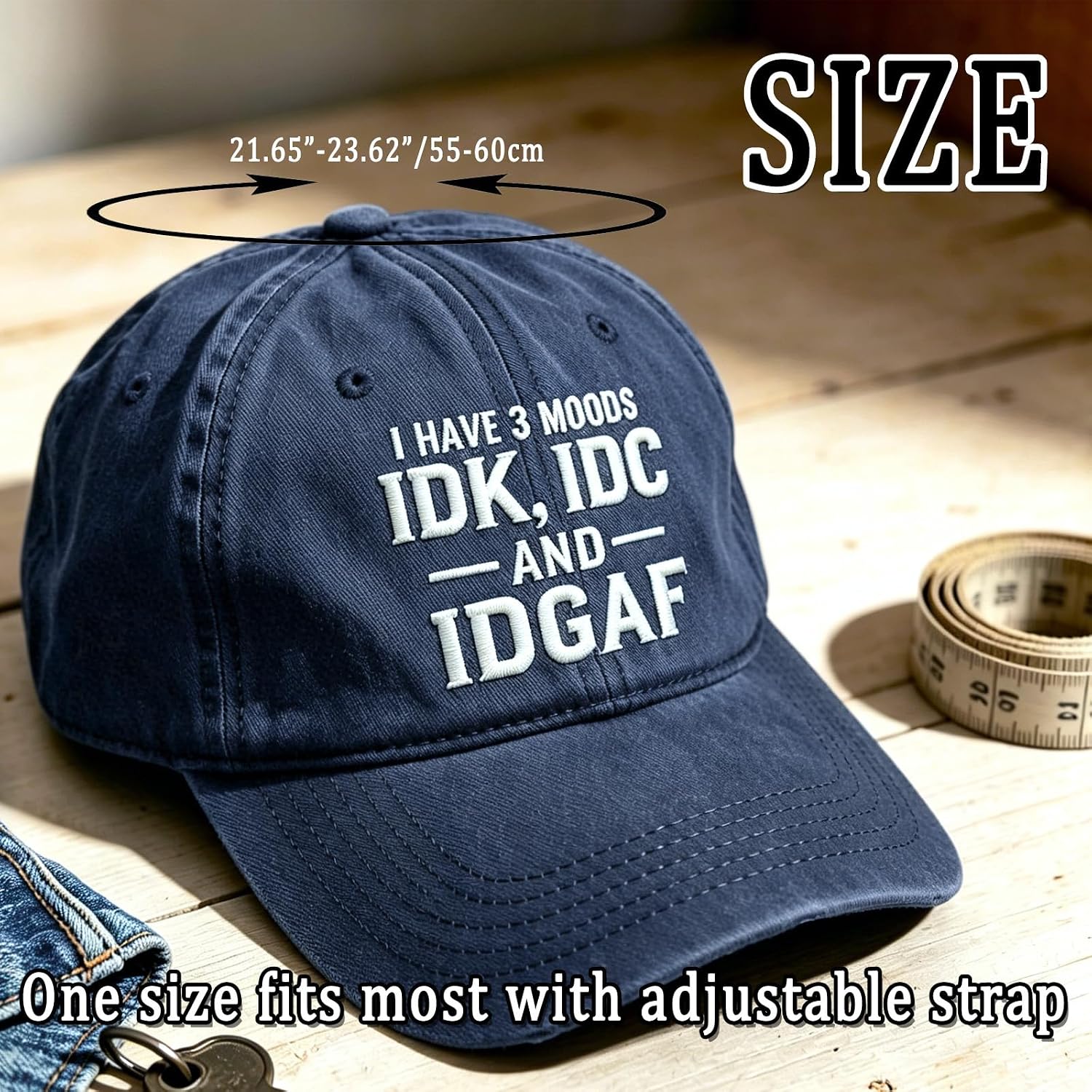 IDK IDC & Idgaf Embroidery Hat - Vintage Embroidery Cap, Distressed Washed Cotton Funny Style Dad Hat for Men Women