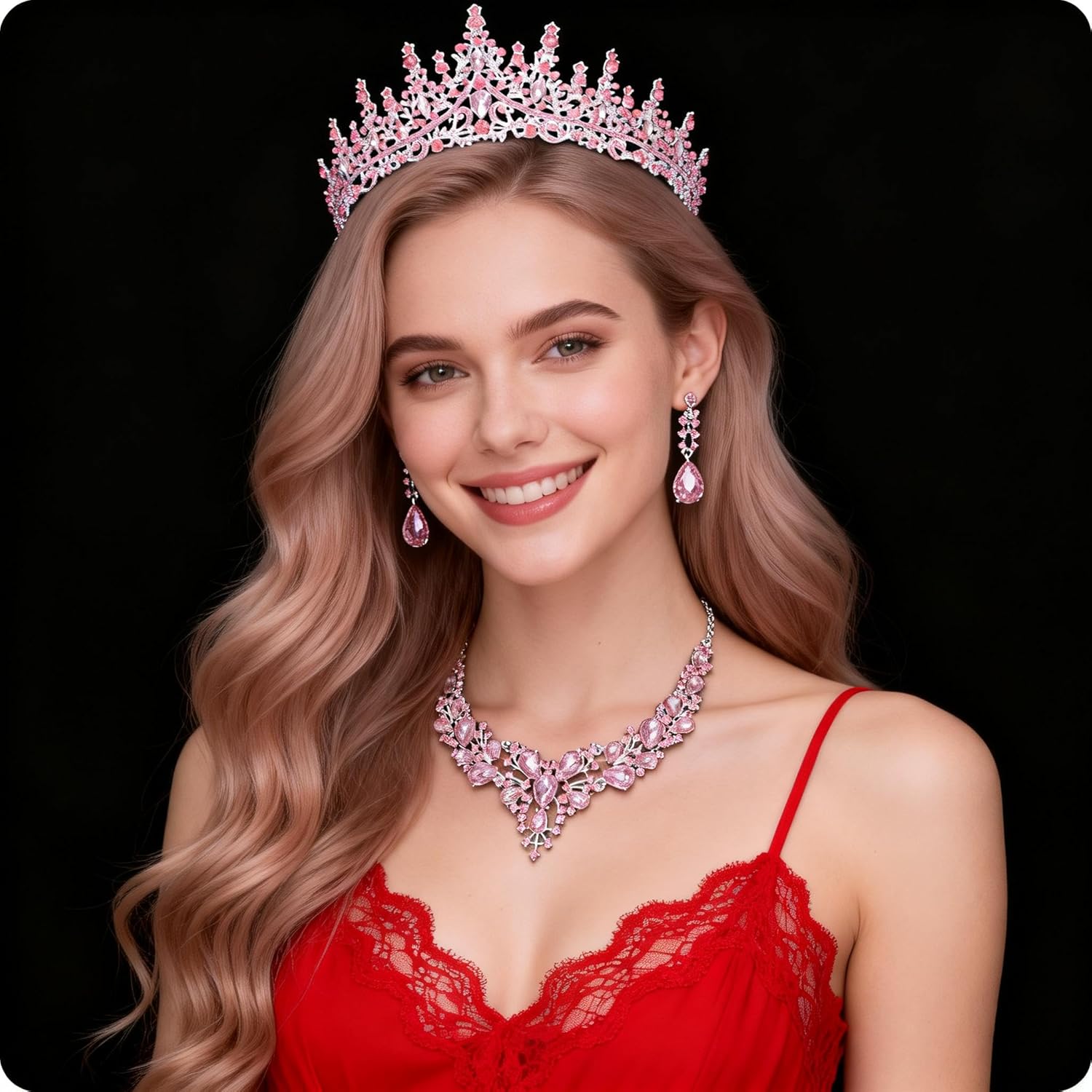 Kamirola Tiaras and Crowns for Women,Tiaras Earrings Necklace, Crystal Bridal Jewelry Set（TR83 - Image 9